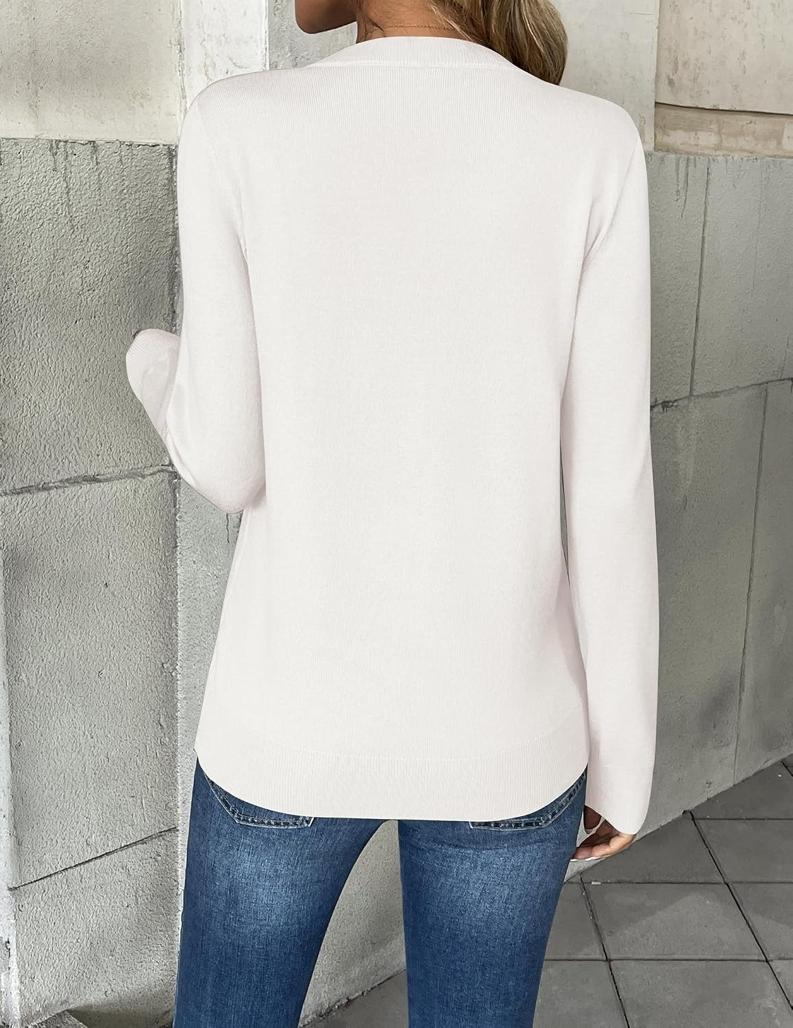 image:imageZeagoo Womens 2026 Fall V Neck Sweaters Long Sleeve Tops Fashion ClothingWhite