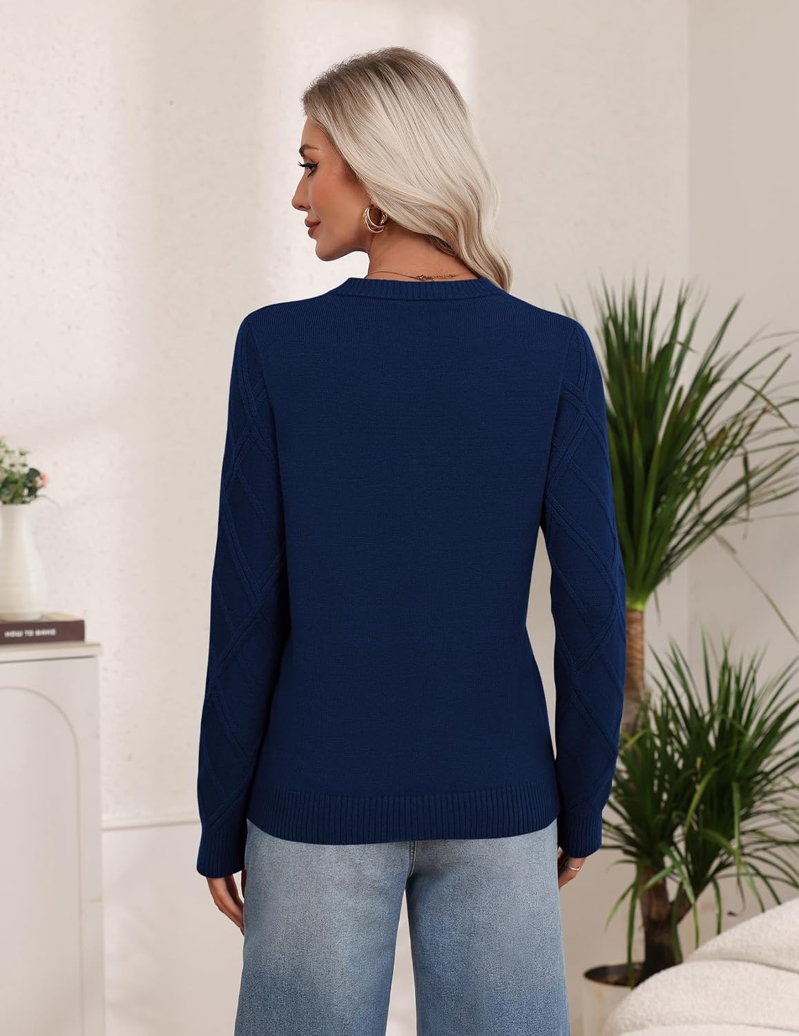 image:imageZeagoo Womens Cable Knit Sweaters Fall Winter Long Sleeve Crewneck TopsNavy Blue