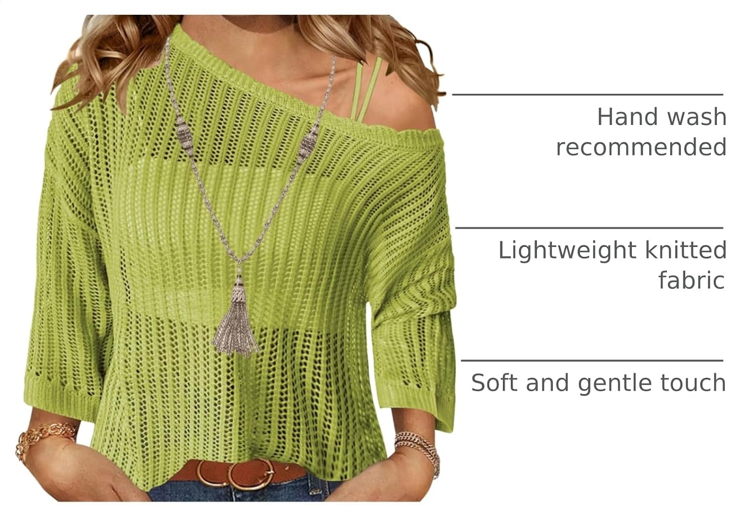 image:imageZeagoo Womens Crochet Tops 34 Sleeve Summer Sweaters Hollow Out Knit TopsLemon
