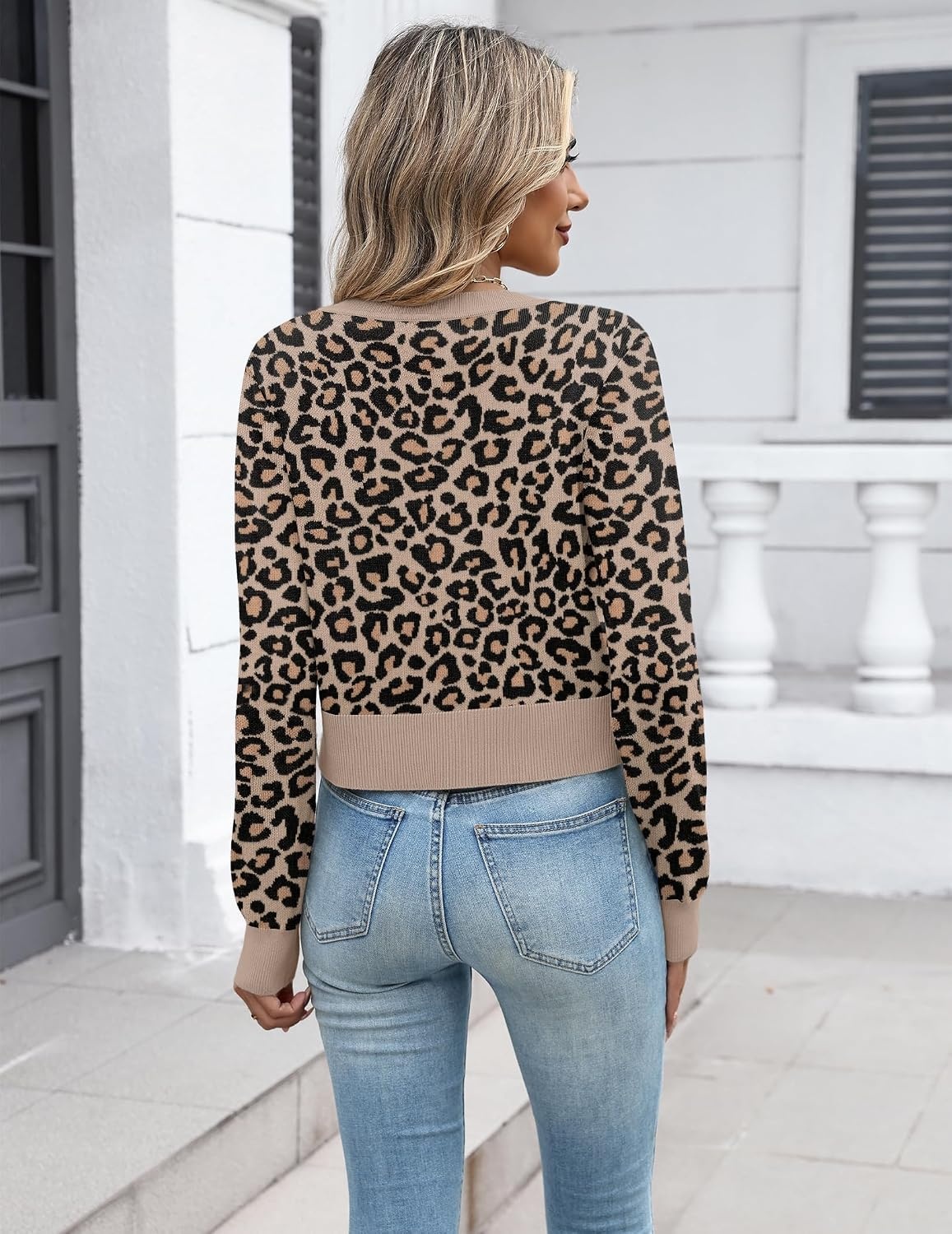 image:imageZeagoo Womens Cropped Cardigan Sweaters Lightweight Bolero Shrug for DressBeige Leopard