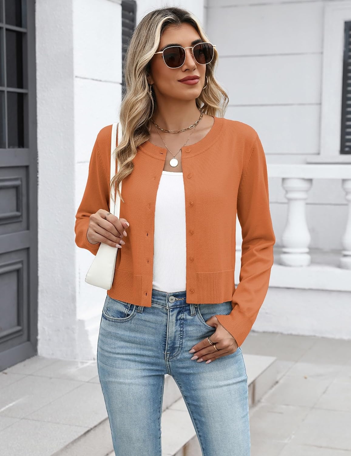 image:imageZeagoo Womens Cropped Cardigan Sweaters Lightweight Bolero Shrug for DressOrange