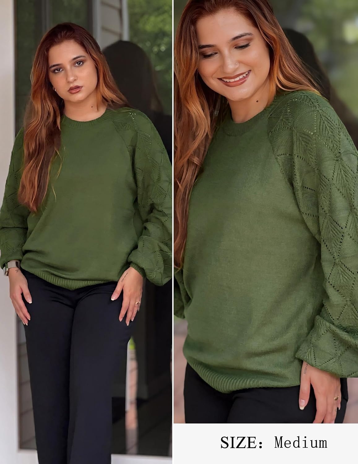 image:imageZeagoo Womens Sweaters 2026 Long Sleeve Crew Neck Lightweight Pullover Knitted Cute Fall Fashion TopsArmy Green