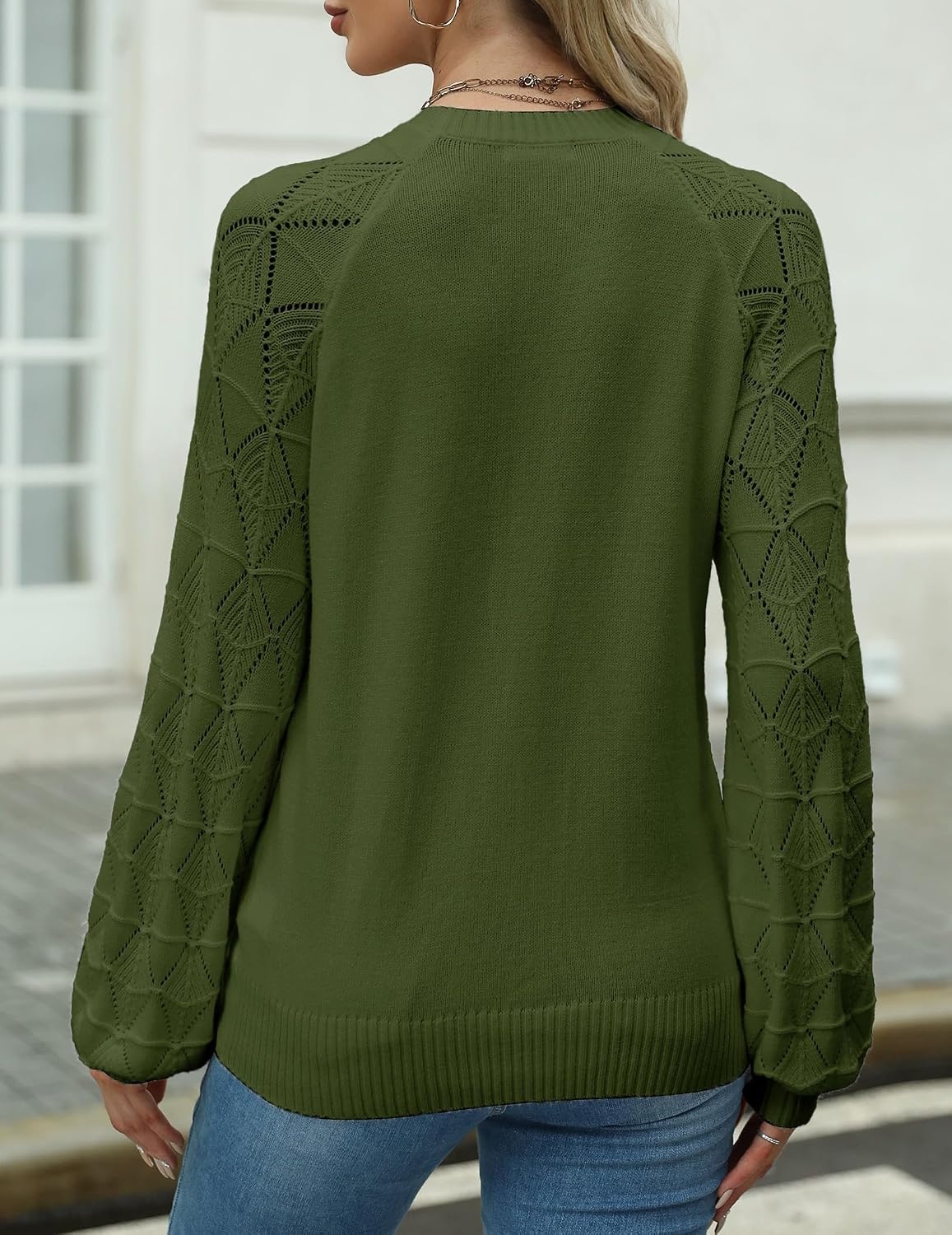 image:imageZeagoo Womens Sweaters 2026 Long Sleeve Crew Neck Lightweight Pullover Knitted Cute Fall Fashion TopsArmy Green