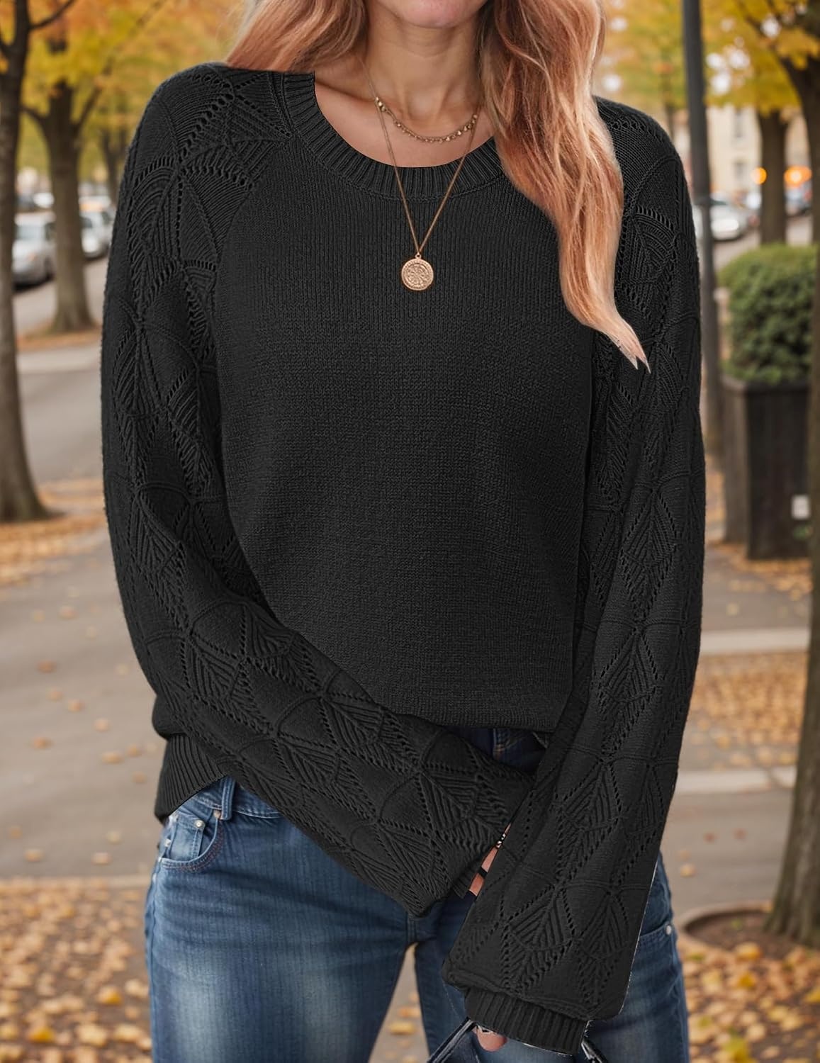 image:imageZeagoo Womens Sweaters 2026 Long Sleeve Crew Neck Lightweight Pullover Knitted Cute Fall Fashion TopsBlack