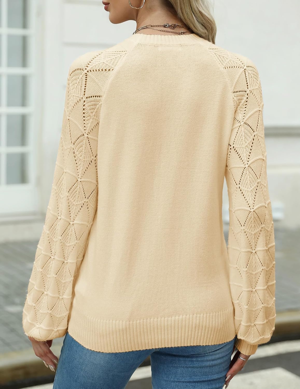 image:imageZeagoo Womens Sweaters 2026 Long Sleeve Crew Neck Lightweight Pullover Knitted Cute Fall Fashion TopsLight Khaki