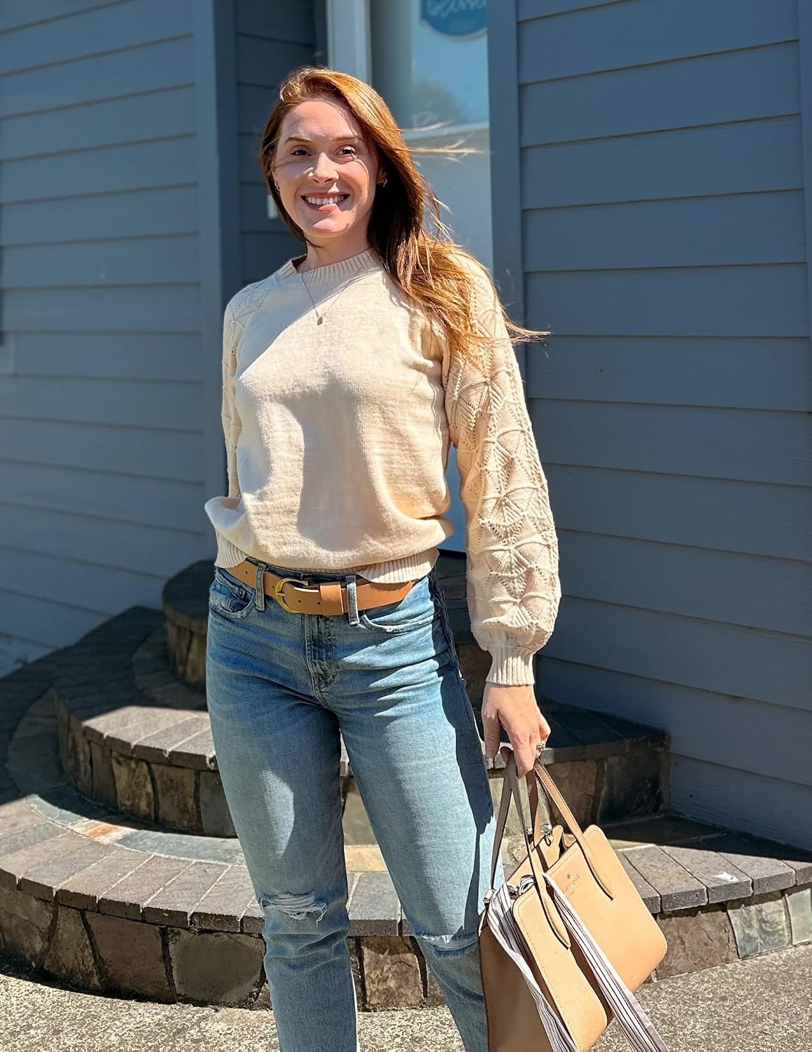 image:imageZeagoo Womens Sweaters 2026 Long Sleeve Crew Neck Lightweight Pullover Knitted Cute Fall Fashion TopsLight Khaki