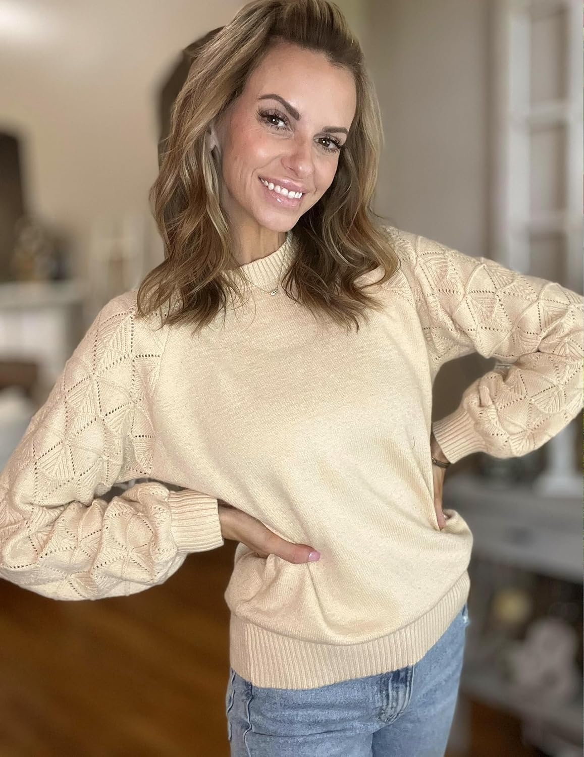 image:imageZeagoo Womens Sweaters 2026 Long Sleeve Crew Neck Lightweight Pullover Knitted Cute Fall Fashion TopsLight Khaki