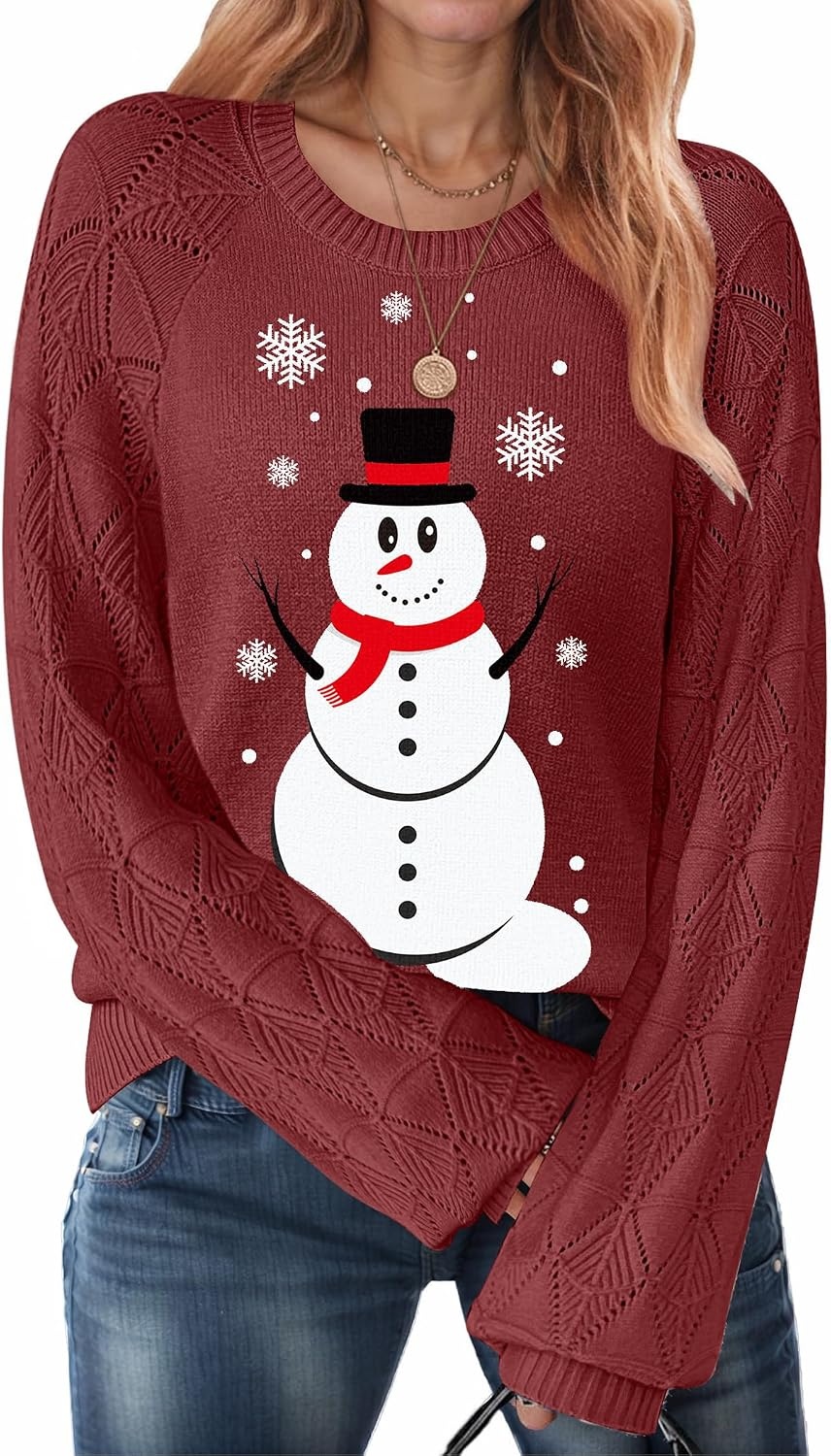 image:imageZeagoo Womens Sweaters 2026 Long Sleeve Crew Neck Lightweight Pullover Knitted Cute Fall Fashion TopsSd Snowman
