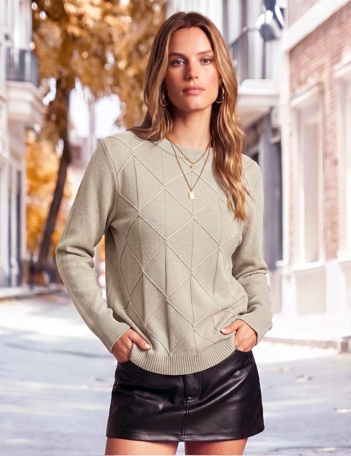 image:imageZeagoo Womens Sweaters Crewneck Long Sleeve Soft Casual Knit Pullover TopsDark Apricot