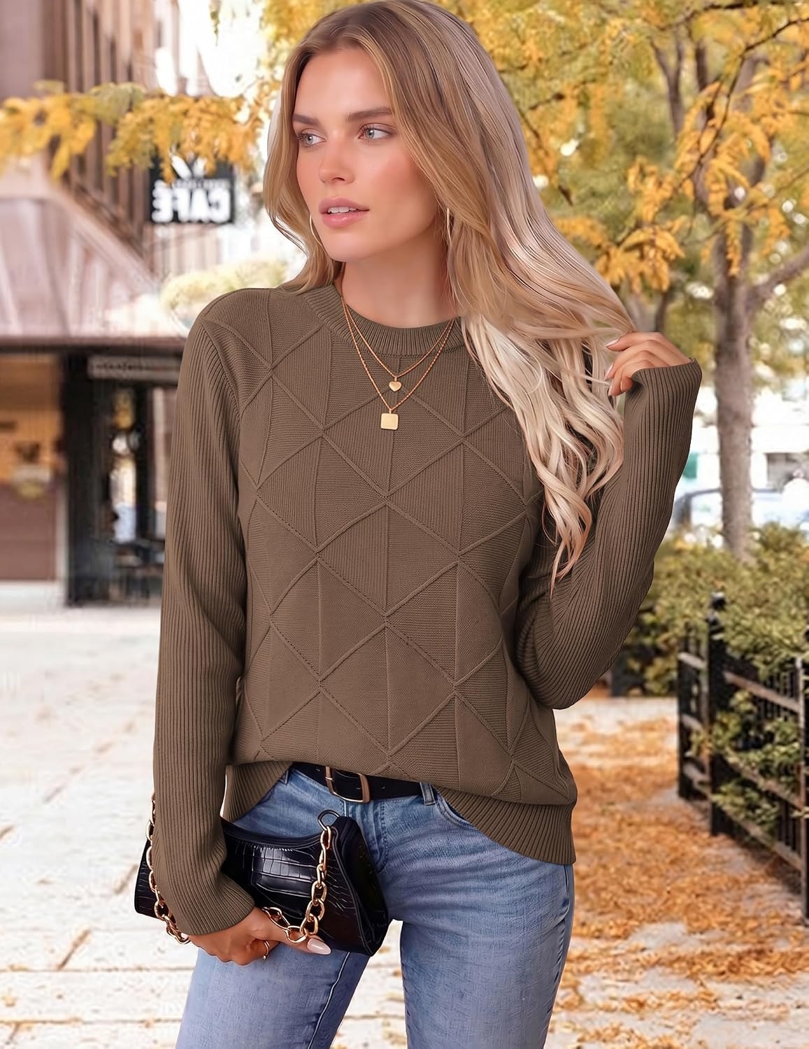 image:imageZeagoo Womens Sweaters Crewneck Long Sleeve Soft Casual Knit Pullover TopsNutmeg