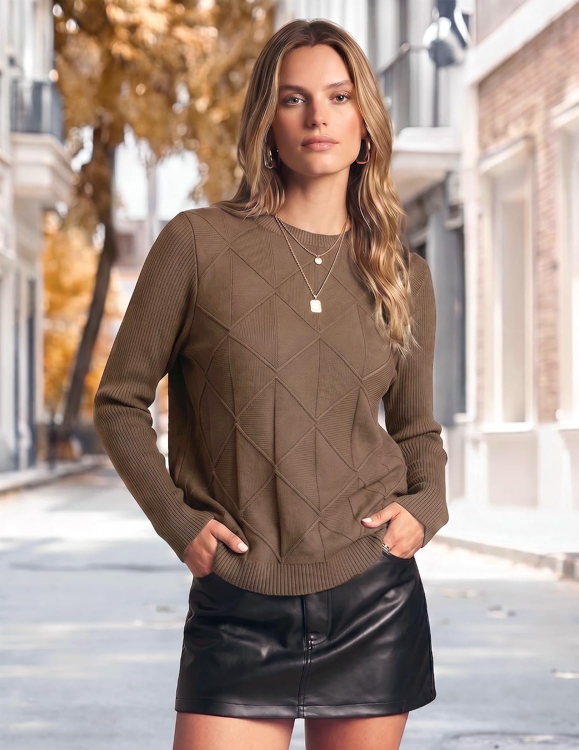 image:imageZeagoo Womens Sweaters Crewneck Long Sleeve Soft Casual Knit Pullover TopsNutmeg