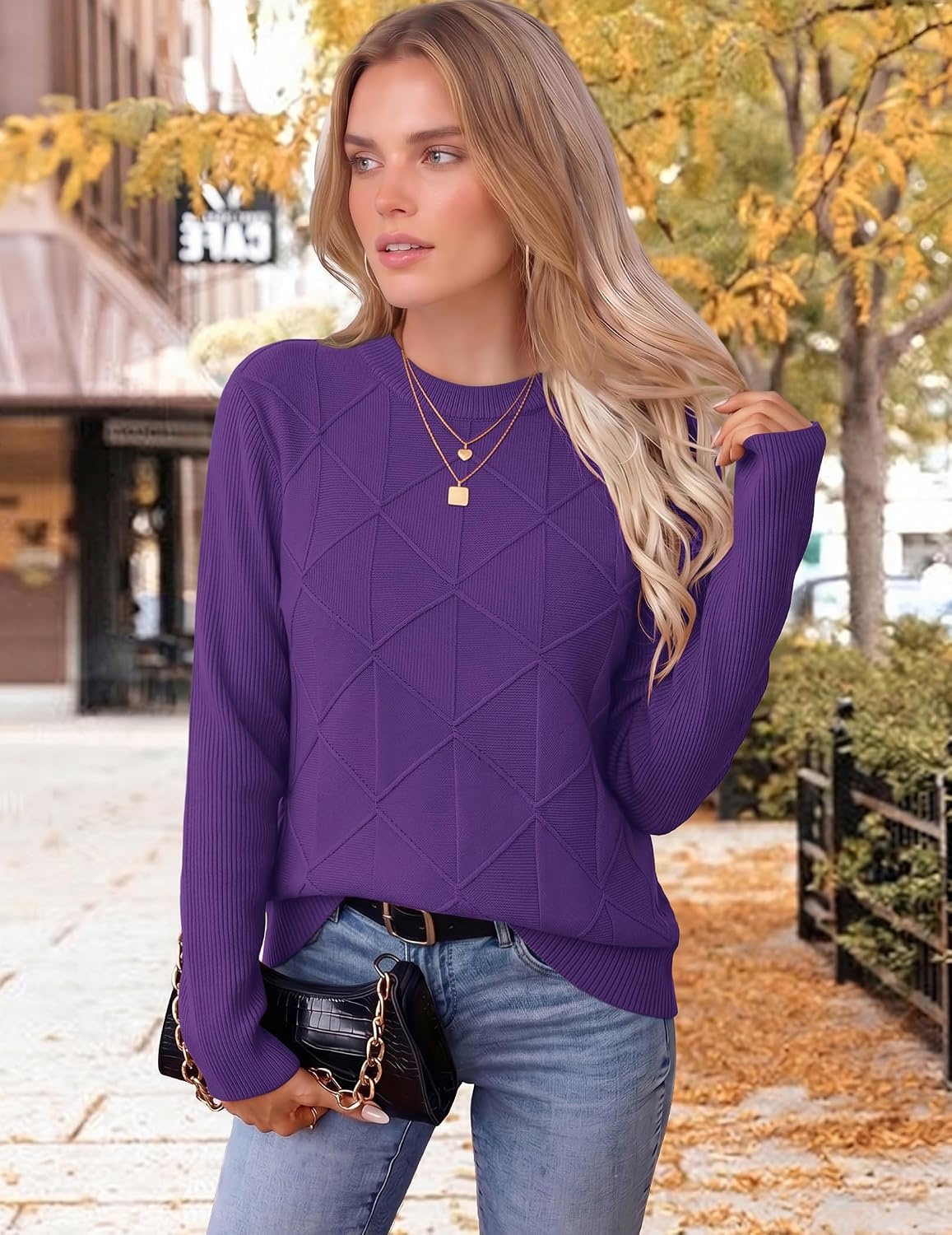 image:imageZeagoo Womens Sweaters Crewneck Long Sleeve Soft Casual Knit Pullover TopsPurple