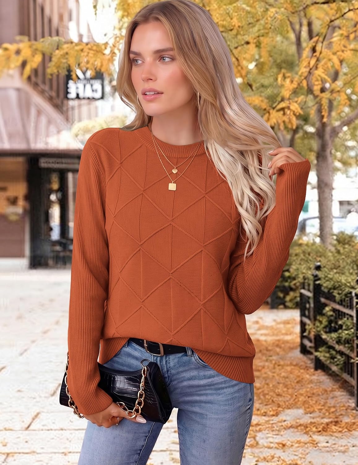 image:imageZeagoo Womens Sweaters Crewneck Long Sleeve Soft Casual Knit Pullover TopsRust Red