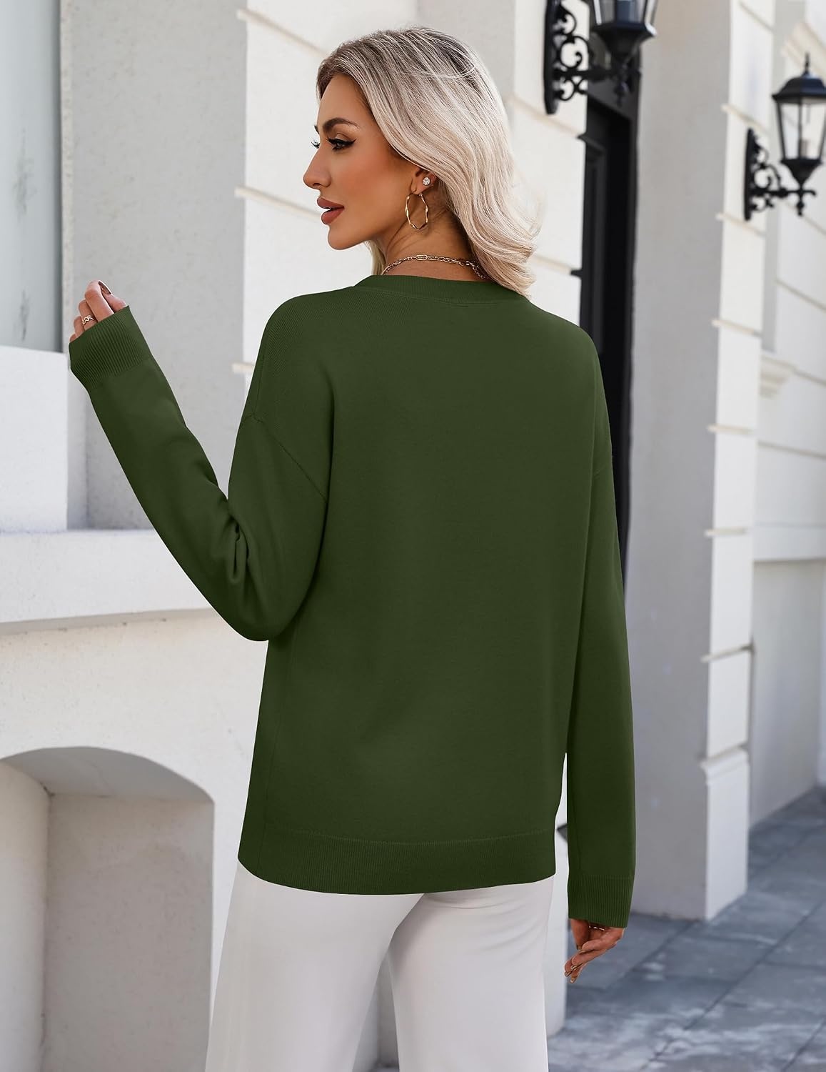 image:imageZeagoo Womens Sweaters Long Sleeve Crew Neck Pullover Tops Dressy OutfitsArmy Green