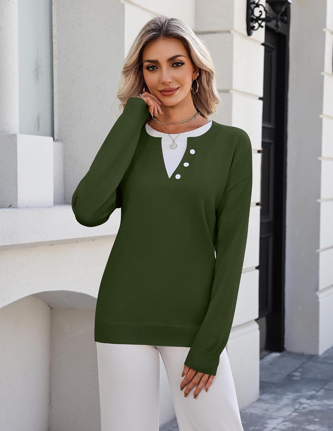 image:imageZeagoo Womens Sweaters Long Sleeve Crew Neck Pullover Tops Dressy OutfitsArmy Green