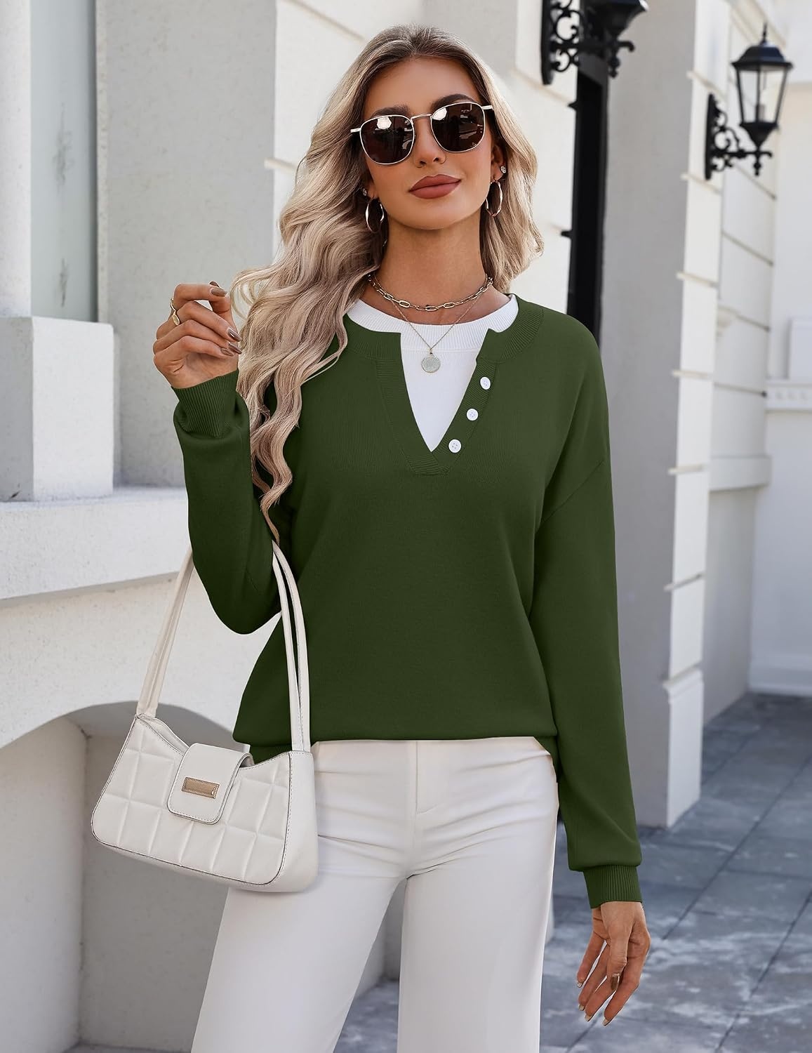 image:imageZeagoo Womens Sweaters Long Sleeve Crew Neck Pullover Tops Dressy OutfitsArmy Green