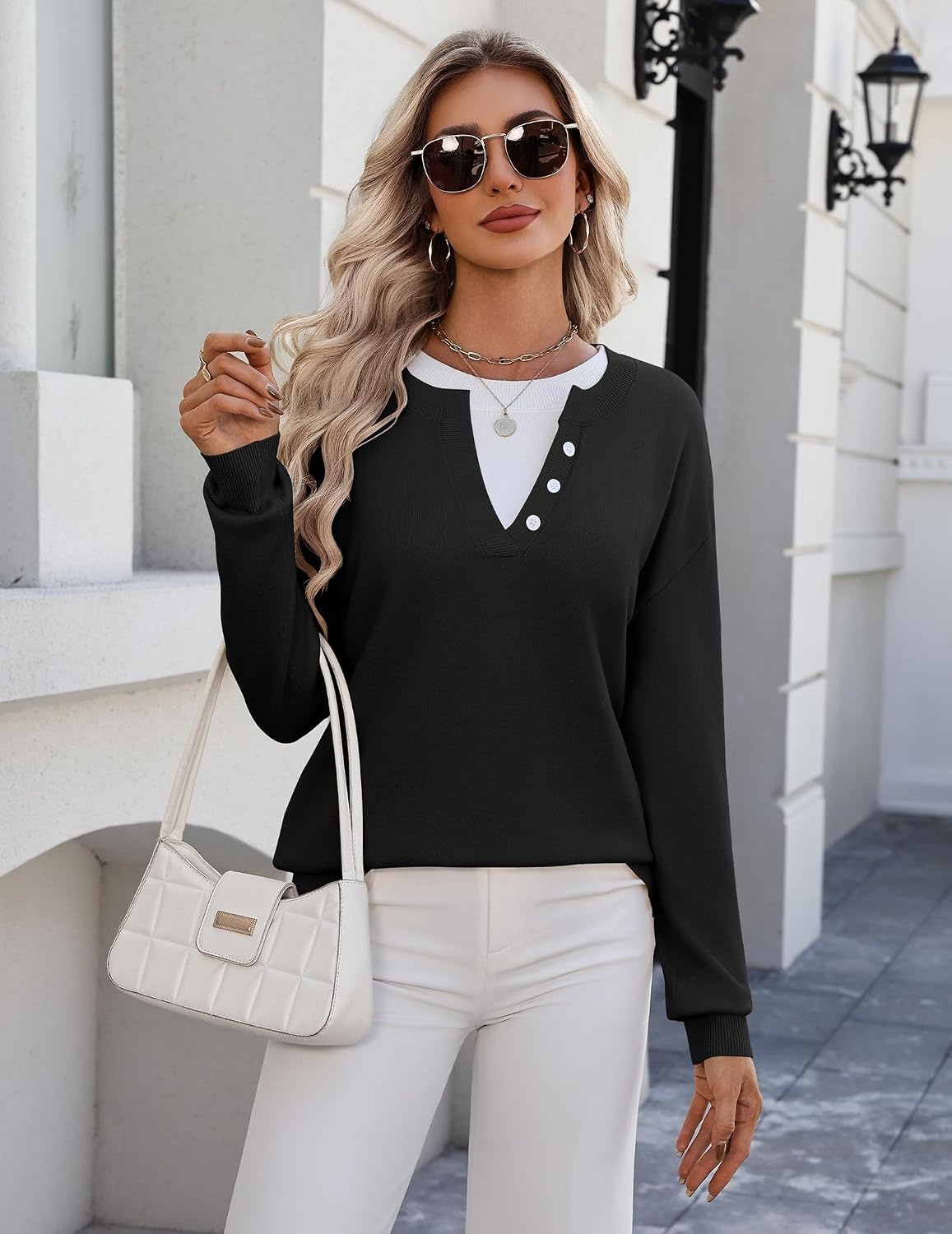 image:imageZeagoo Womens Sweaters Long Sleeve Crew Neck Pullover Tops Dressy OutfitsBlack