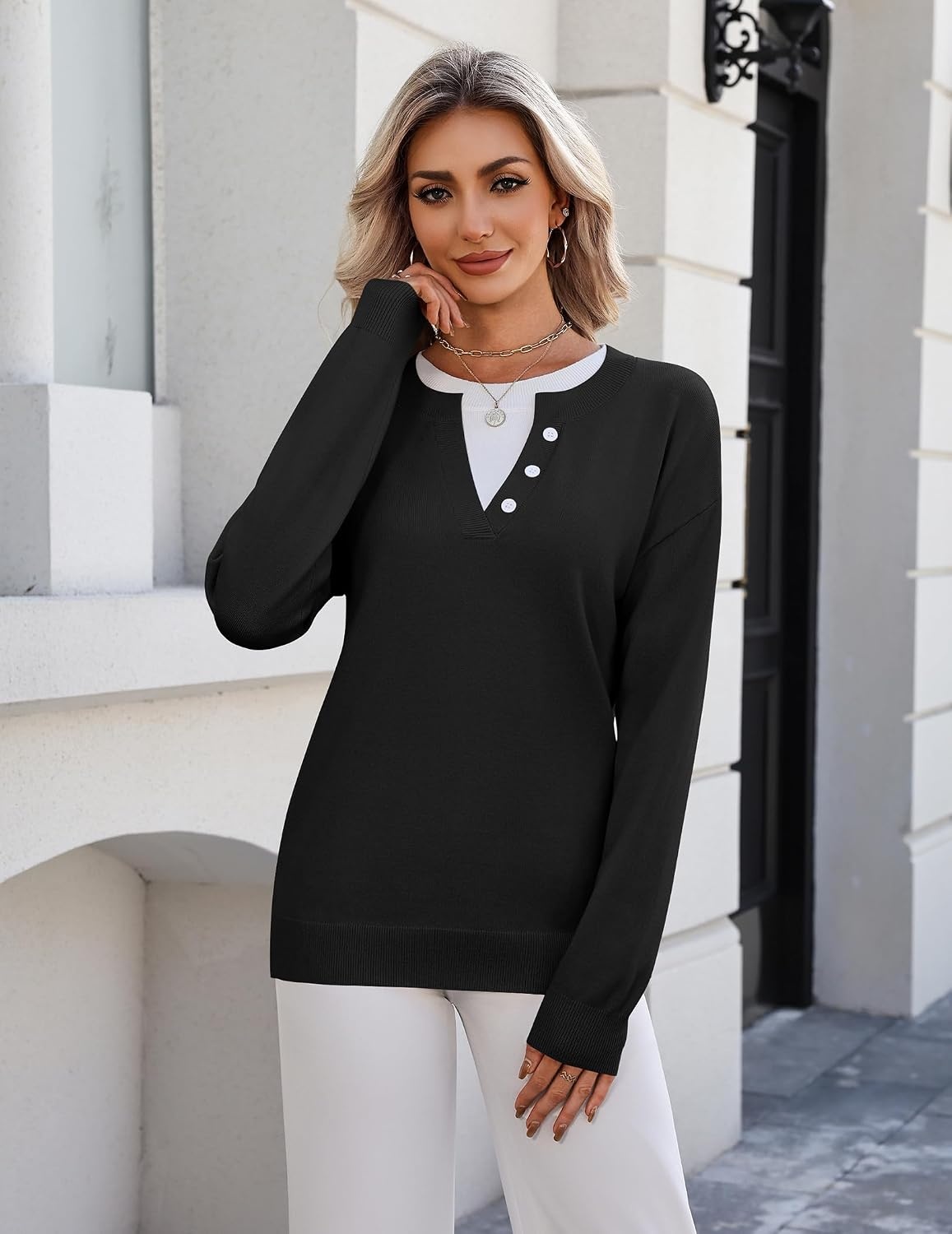 image:imageZeagoo Womens Sweaters Long Sleeve Crew Neck Pullover Tops Dressy OutfitsBlack