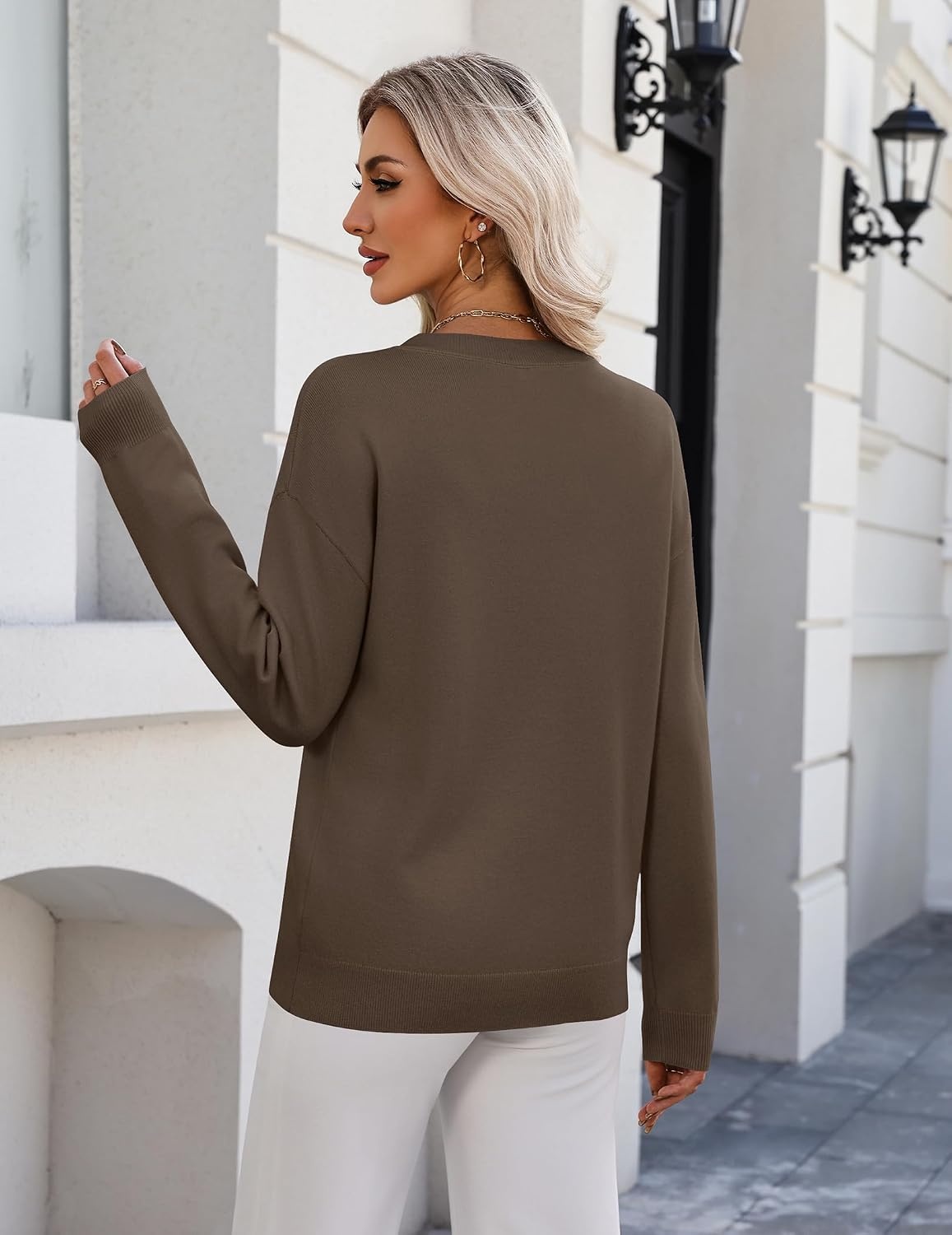 image:imageZeagoo Womens Sweaters Long Sleeve Crew Neck Pullover Tops Dressy OutfitsBrown
