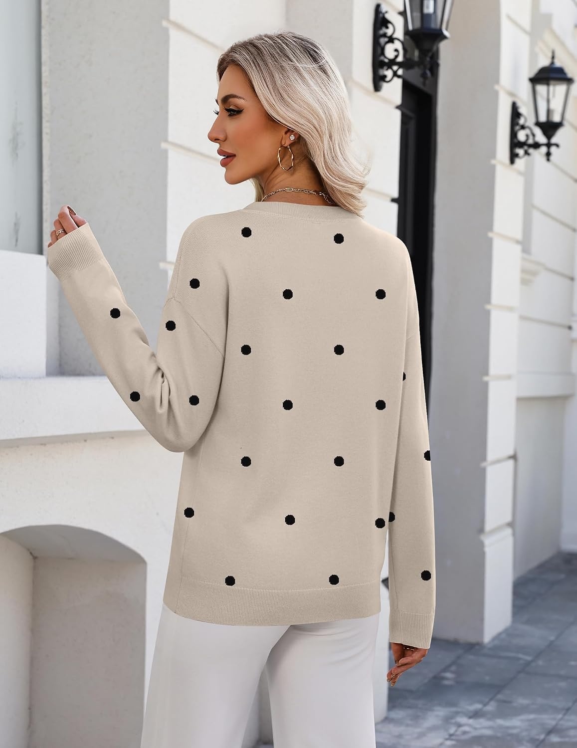 image:imageZeagoo Womens Sweaters Long Sleeve Crew Neck Pullover Tops Dressy OutfitsJh442 Polka Dot