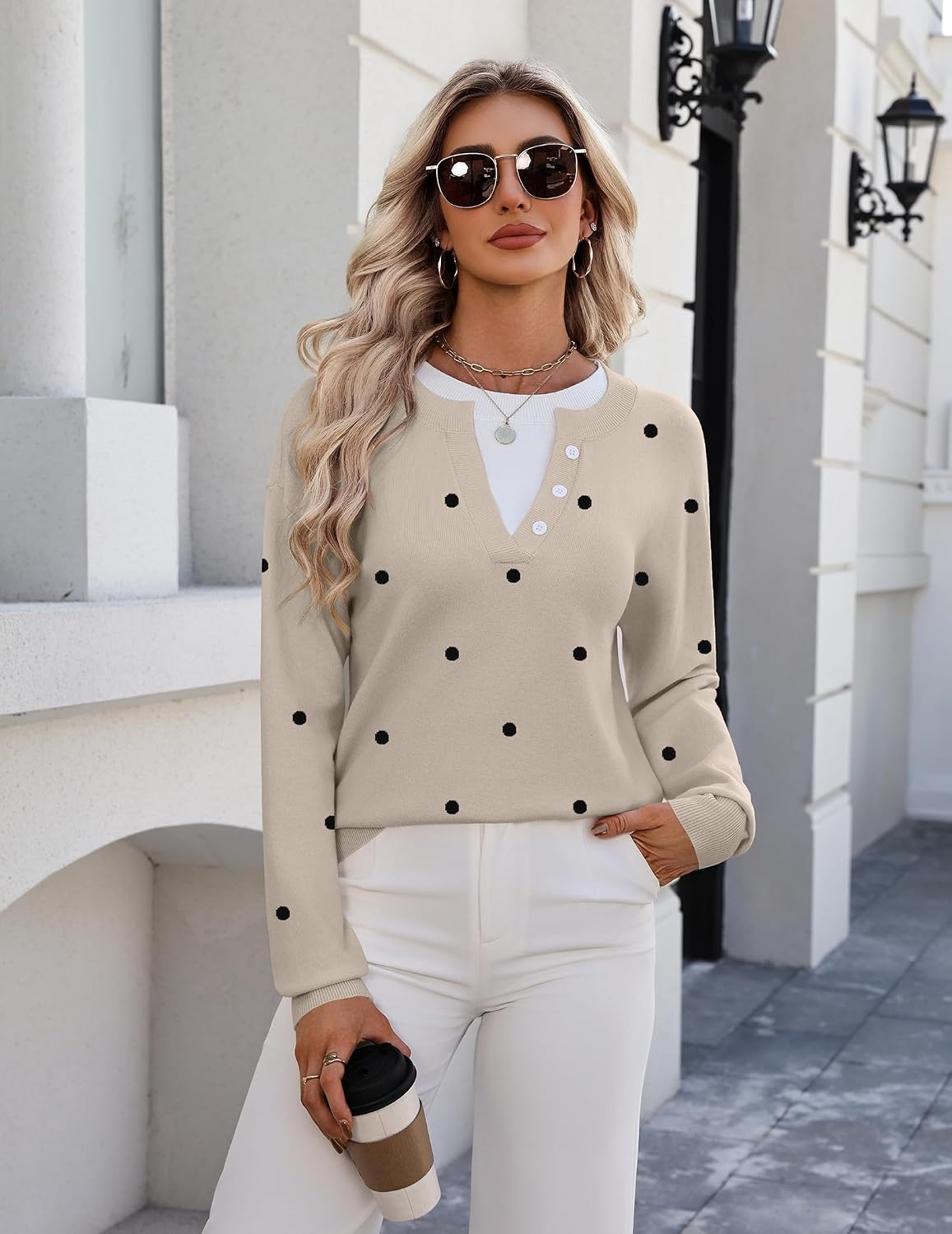 image:imageZeagoo Womens Sweaters Long Sleeve Crew Neck Pullover Tops Dressy OutfitsJh442 Polka Dot