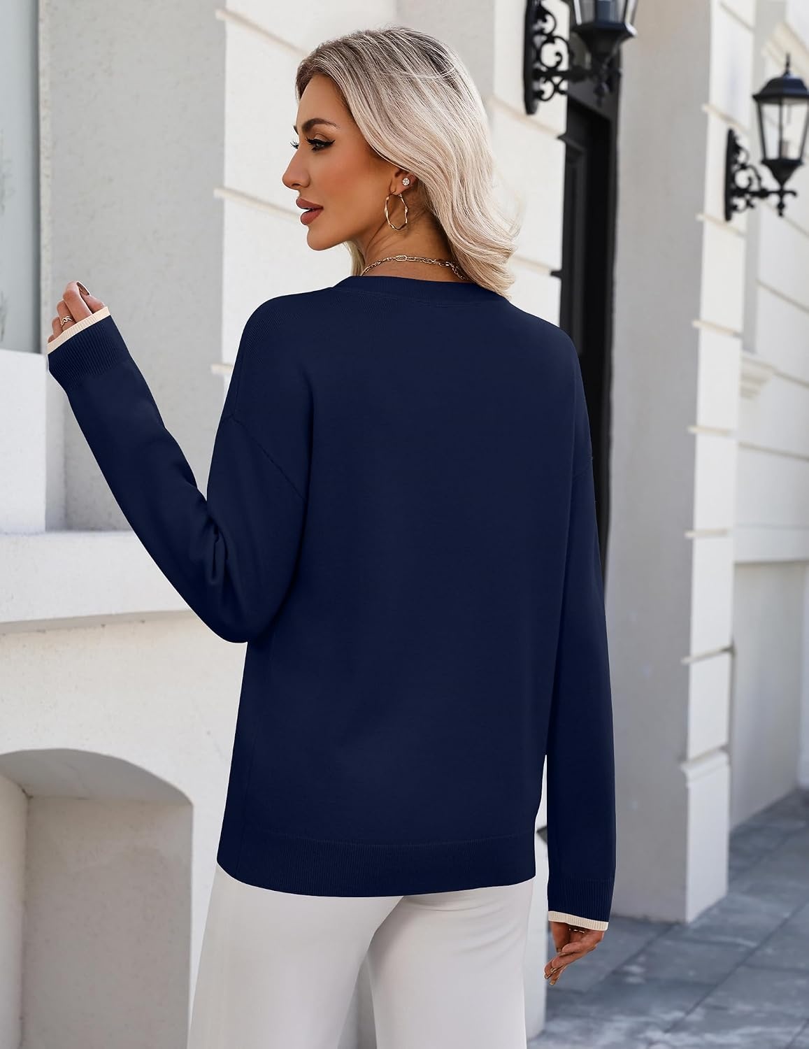 image:imageZeagoo Womens Sweaters Long Sleeve Crew Neck Pullover Tops Dressy OutfitsNavy Blue