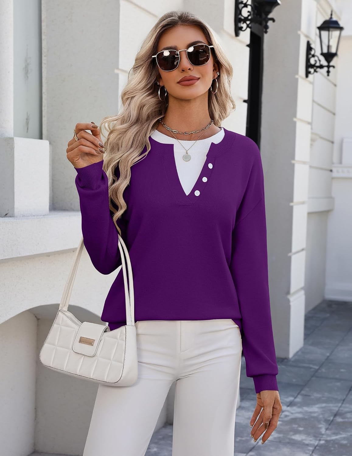 image:imageZeagoo Womens Sweaters Long Sleeve Crew Neck Pullover Tops Dressy OutfitsPurple