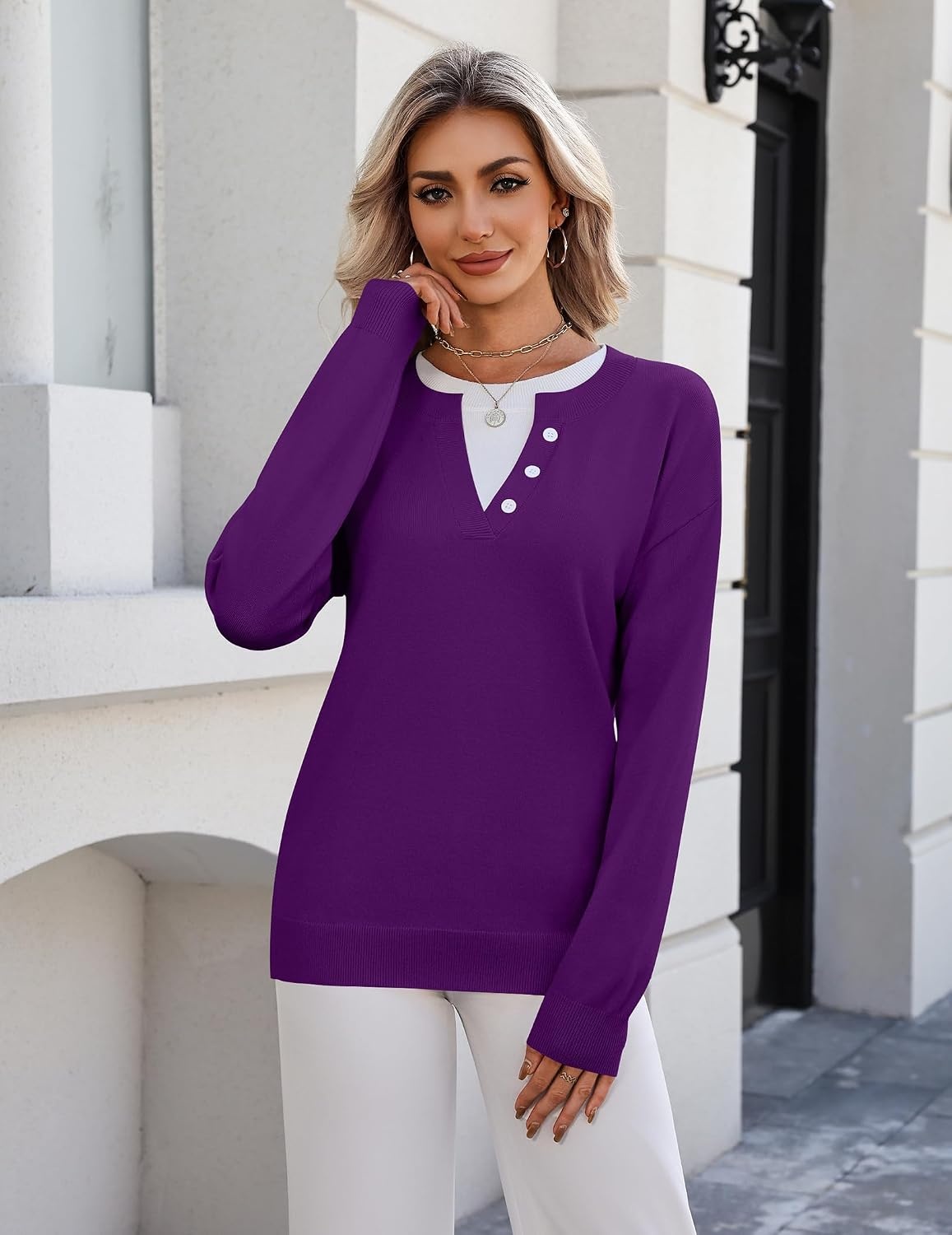 image:imageZeagoo Womens Sweaters Long Sleeve Crew Neck Pullover Tops Dressy OutfitsPurple