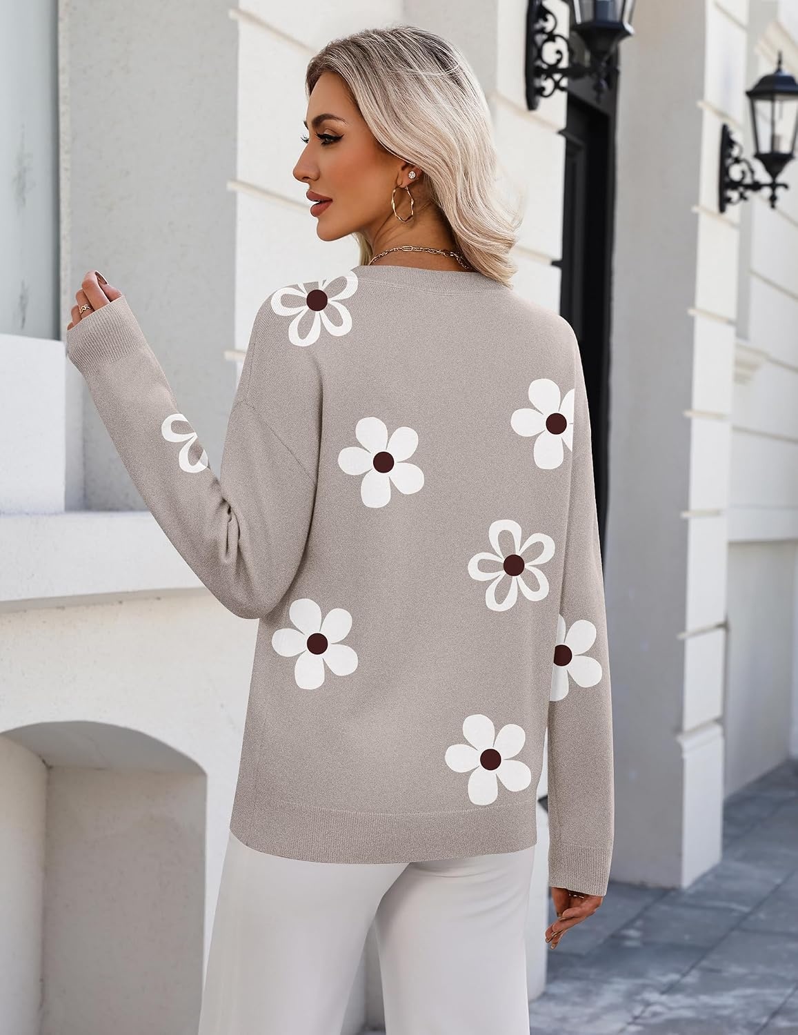 image:imageZeagoo Womens Sweaters Long Sleeve Crew Neck Pullover Tops Dressy OutfitsSf175 Flower