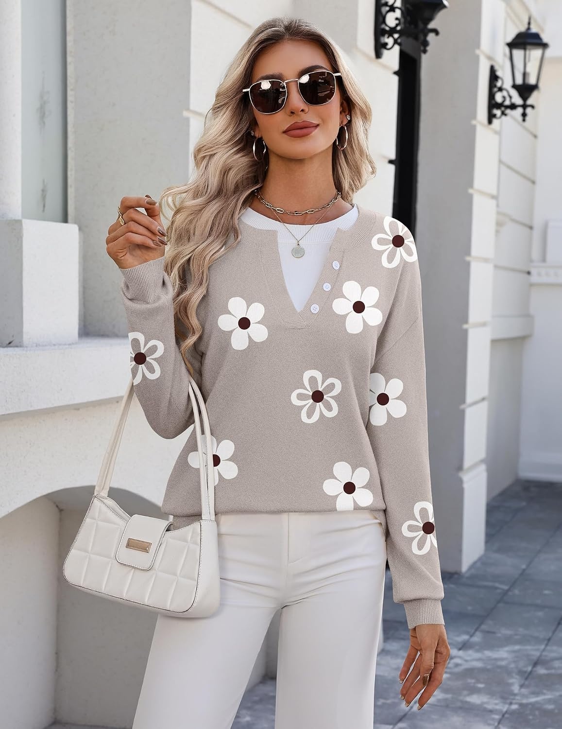 image:imageZeagoo Womens Sweaters Long Sleeve Crew Neck Pullover Tops Dressy OutfitsSf175 Flower