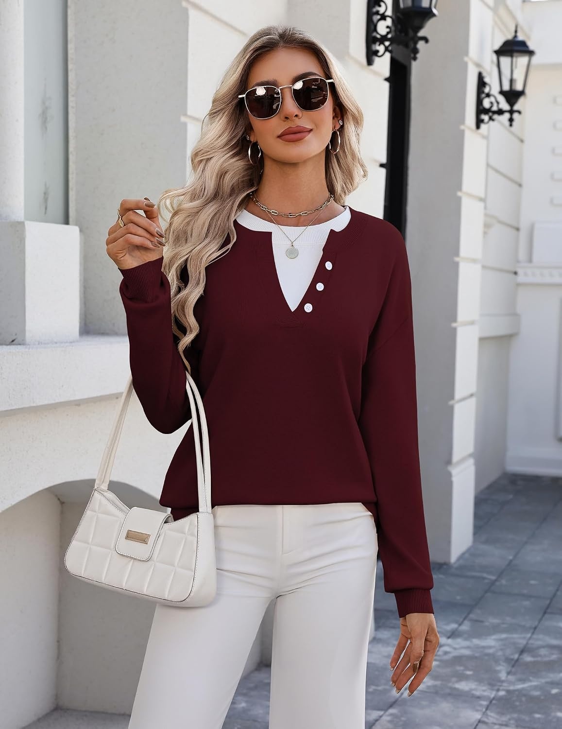 image:imageZeagoo Womens Sweaters Long Sleeve Crew Neck Pullover Tops Dressy OutfitsWine Red