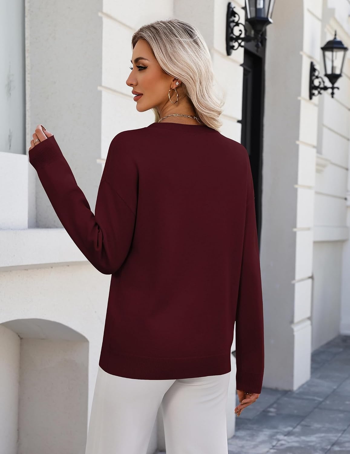 image:imageZeagoo Womens Sweaters Long Sleeve Crew Neck Pullover Tops Dressy OutfitsWine Red