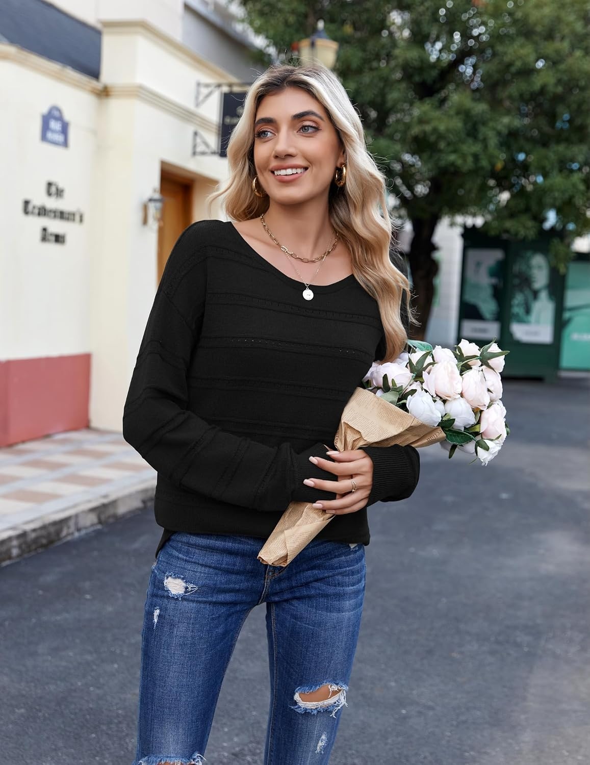 image:imageZeagoo Womens Sweaters Off The Shoulder Crochet Dressy Casual OutfitsAblack