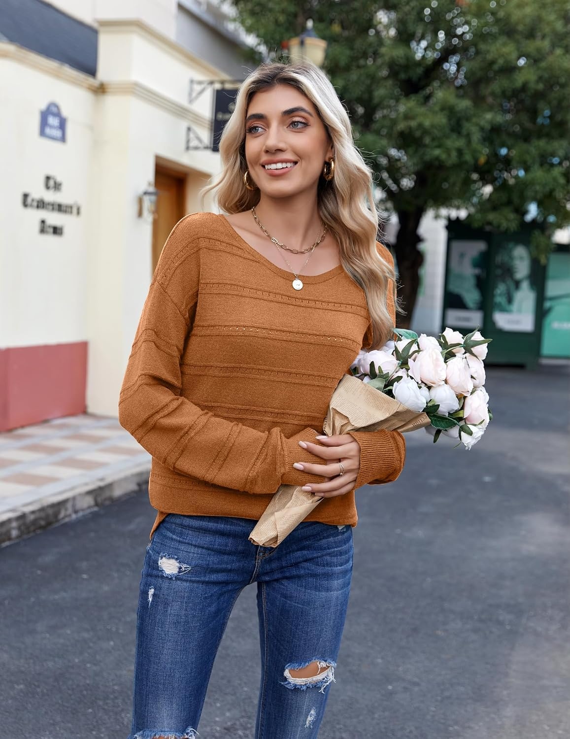 image:imageZeagoo Womens Sweaters Off The Shoulder Crochet Dressy Casual OutfitsAbrown