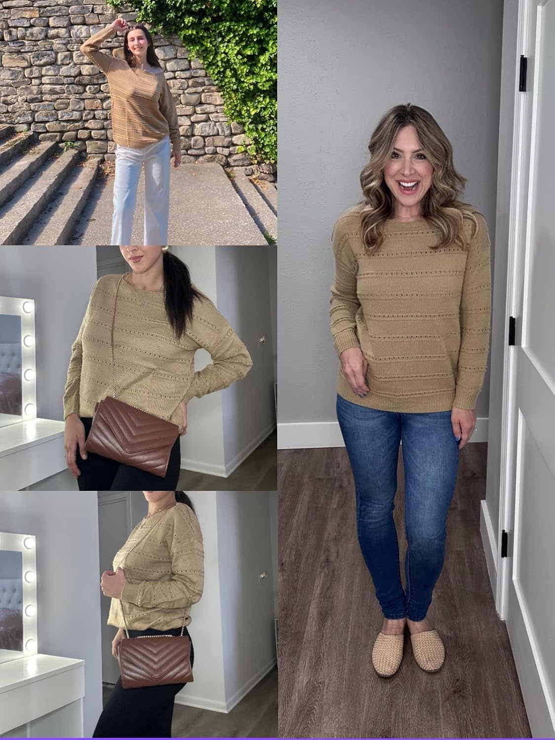image:imageZeagoo Womens Sweaters Off The Shoulder Crochet Dressy Casual OutfitsAkhaki