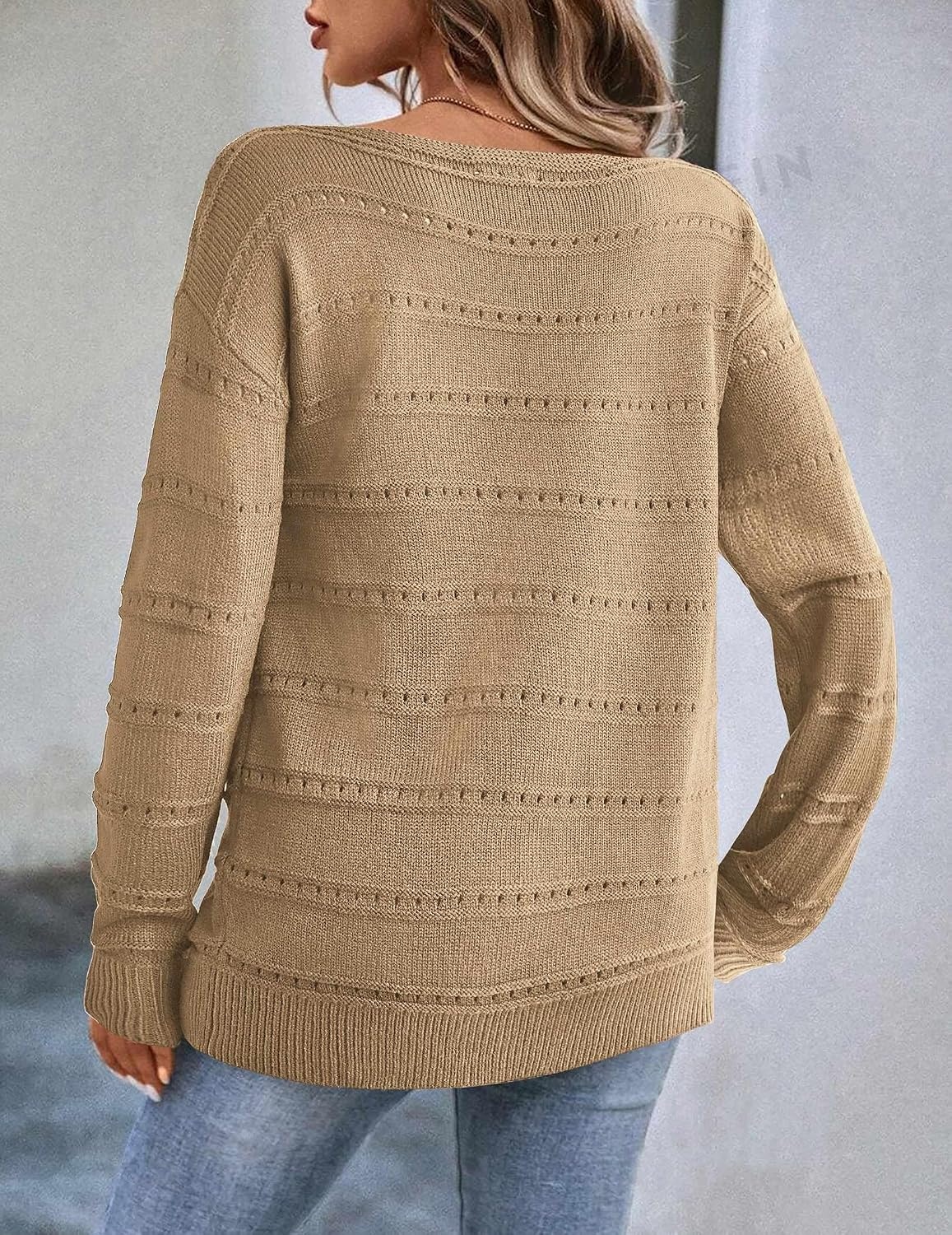 image:imageZeagoo Womens Sweaters Off The Shoulder Crochet Dressy Casual OutfitsAkhaki