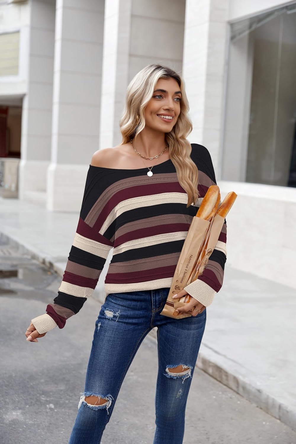 image:imageZeagoo Womens Sweaters Off The Shoulder Crochet Dressy Casual OutfitsColorblock 229