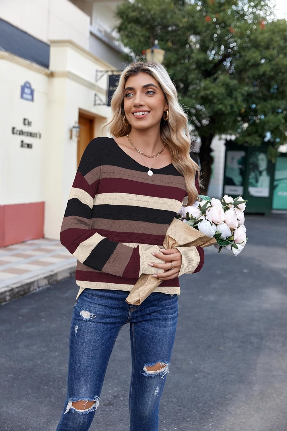 image:imageZeagoo Womens Sweaters Off The Shoulder Crochet Dressy Casual OutfitsColorblock 229