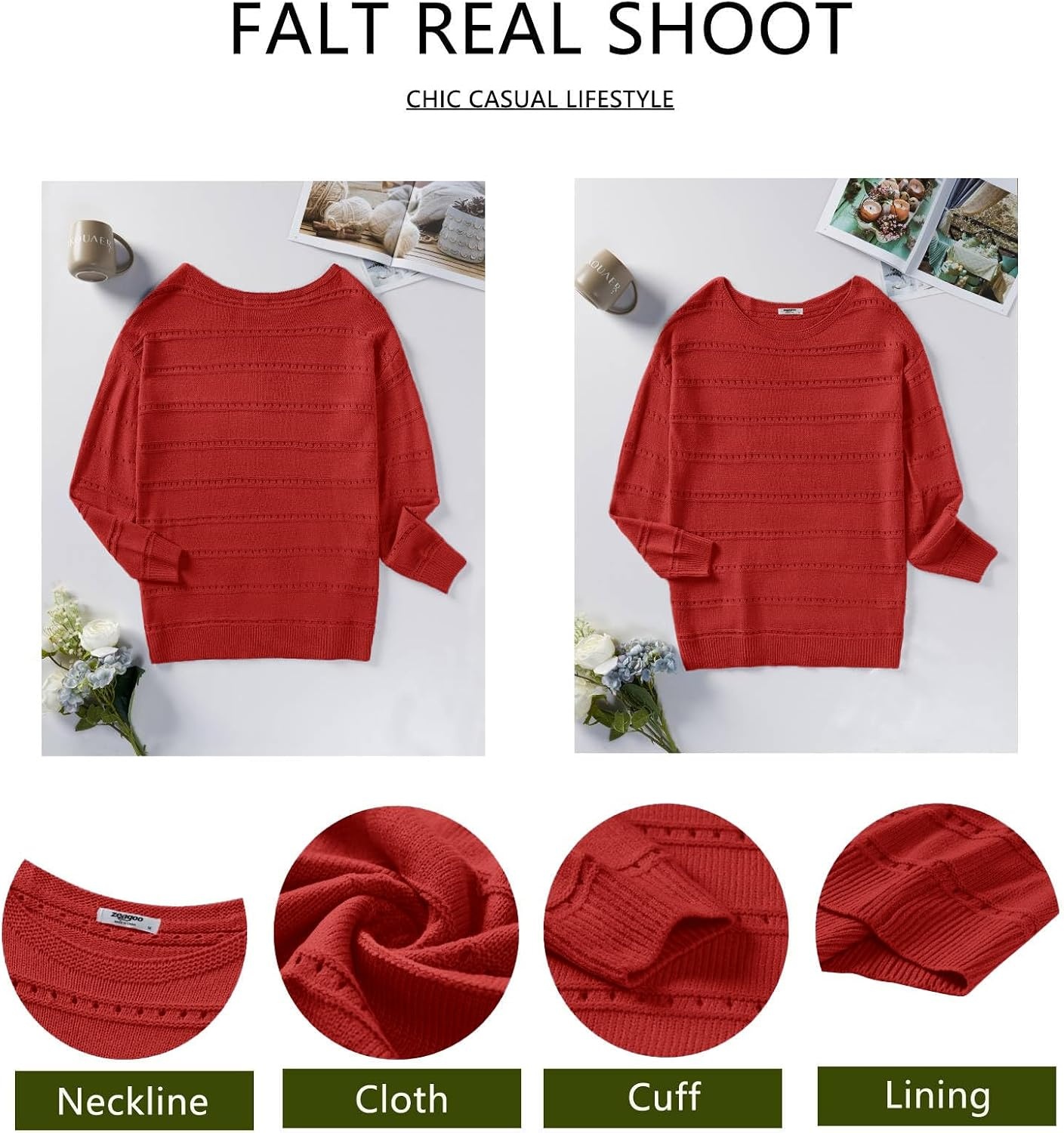 image:imageZeagoo Womens Sweaters Off The Shoulder Crochet Dressy Casual OutfitsRed