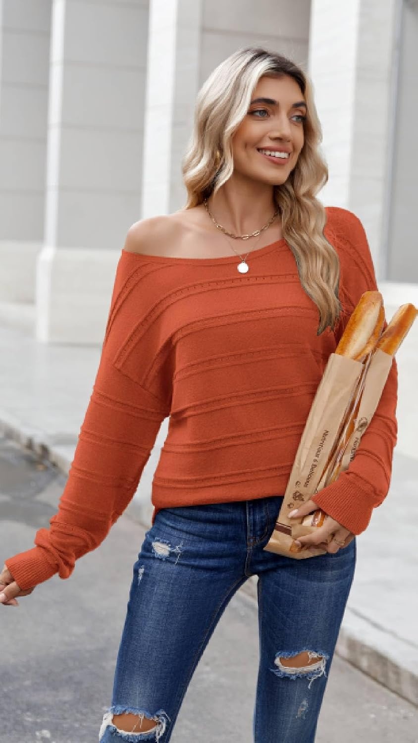 image:imageZeagoo Womens Sweaters Off The Shoulder Crochet Dressy Casual OutfitsRust