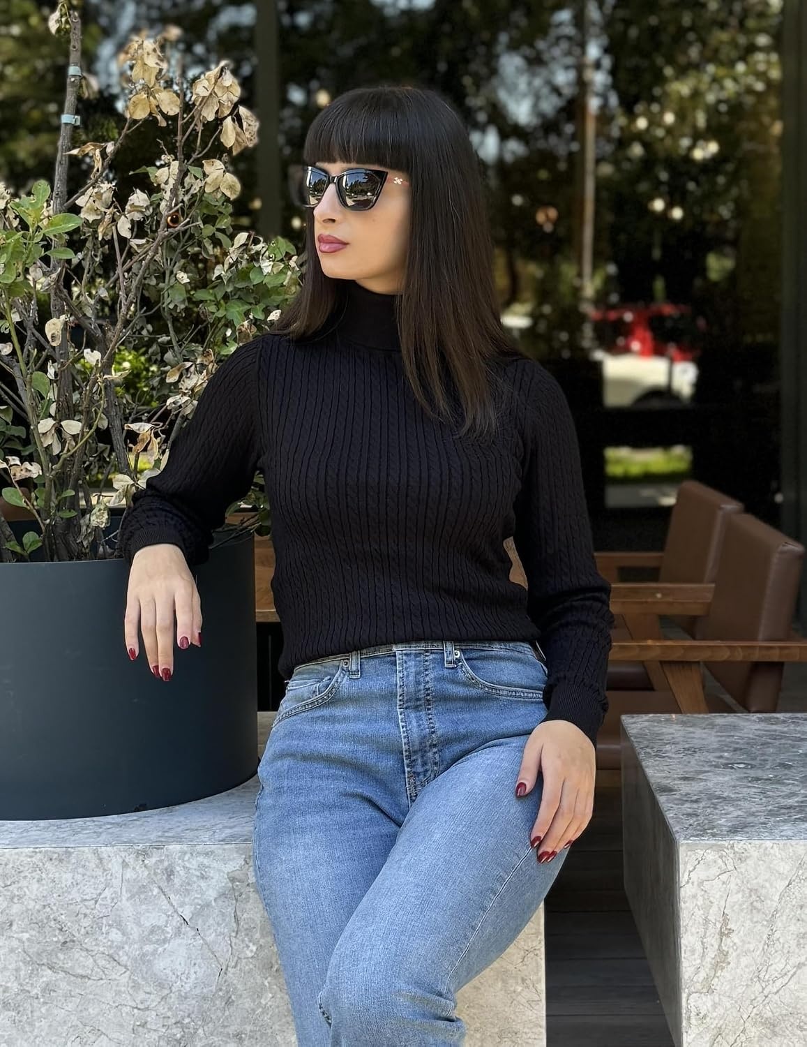 image:imageZeagoo Womens Sweaters Turtleneck Cable Knit Long Sleeve Pullover Fall TopsBlack
