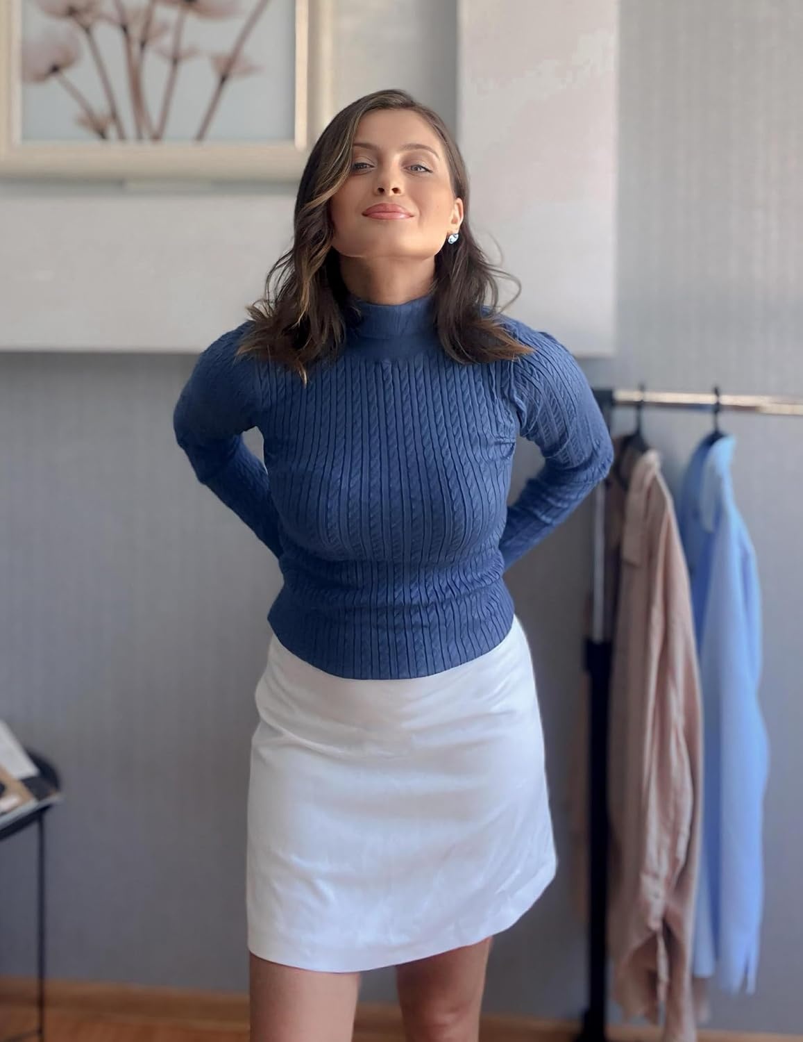 image:imageZeagoo Womens Sweaters Turtleneck Cable Knit Long Sleeve Pullover Fall TopsNavy Blue