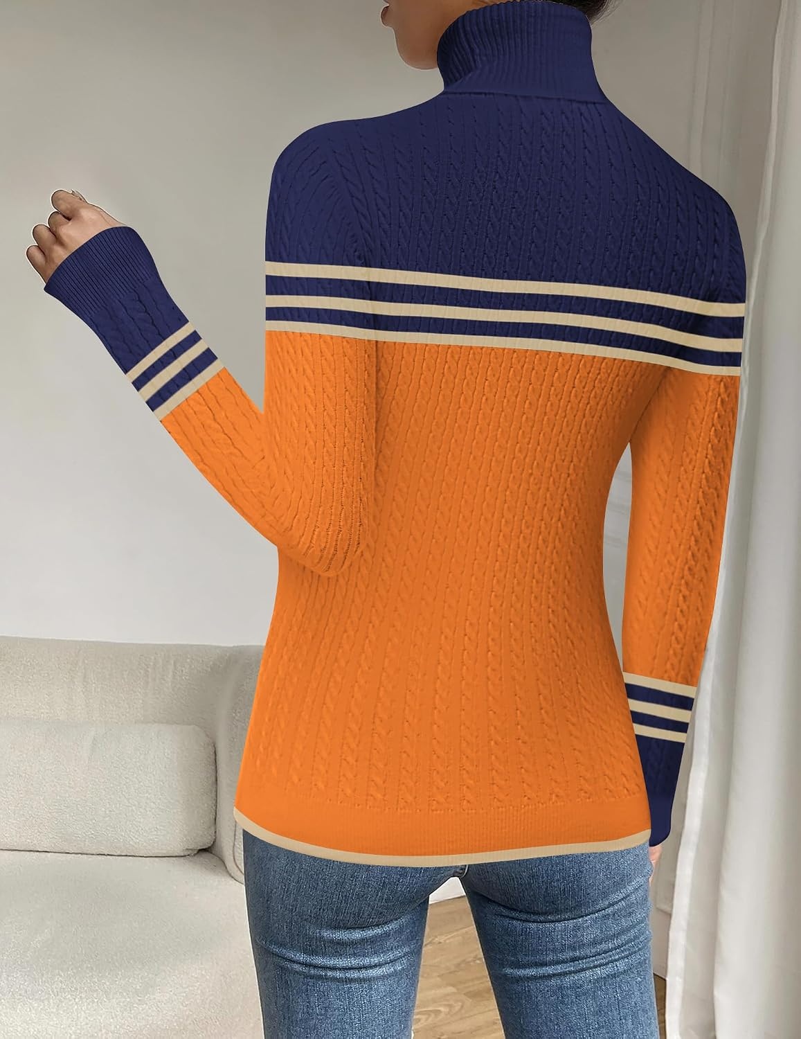 image:imageZeagoo Womens Sweaters Turtleneck Cable Knit Long Sleeve Pullover Fall TopsZ Orange