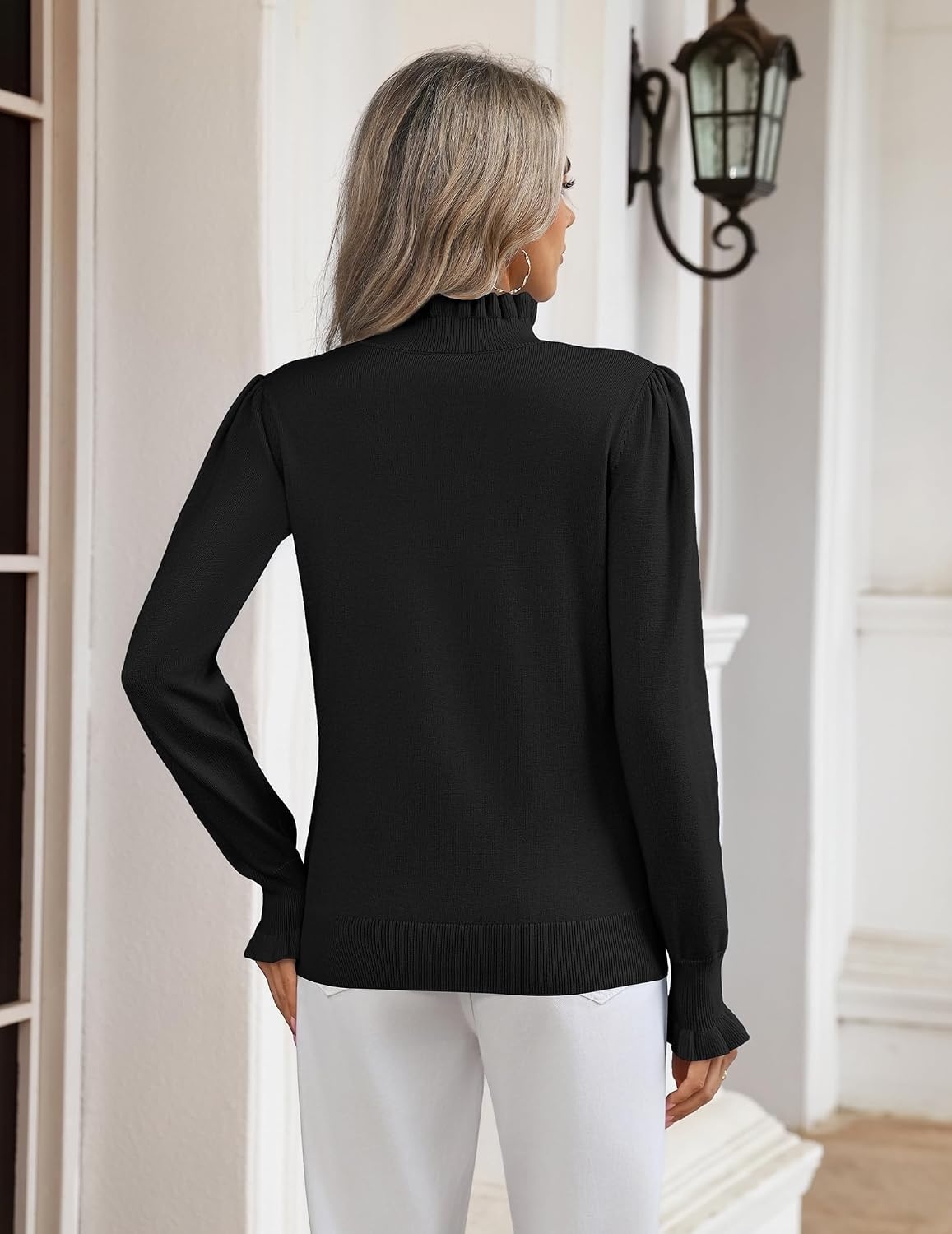 image:imageZeagoo Womens Turtleneck Sweater Fall Ruffle Dressy Knit Long Sleeve TopsBlack