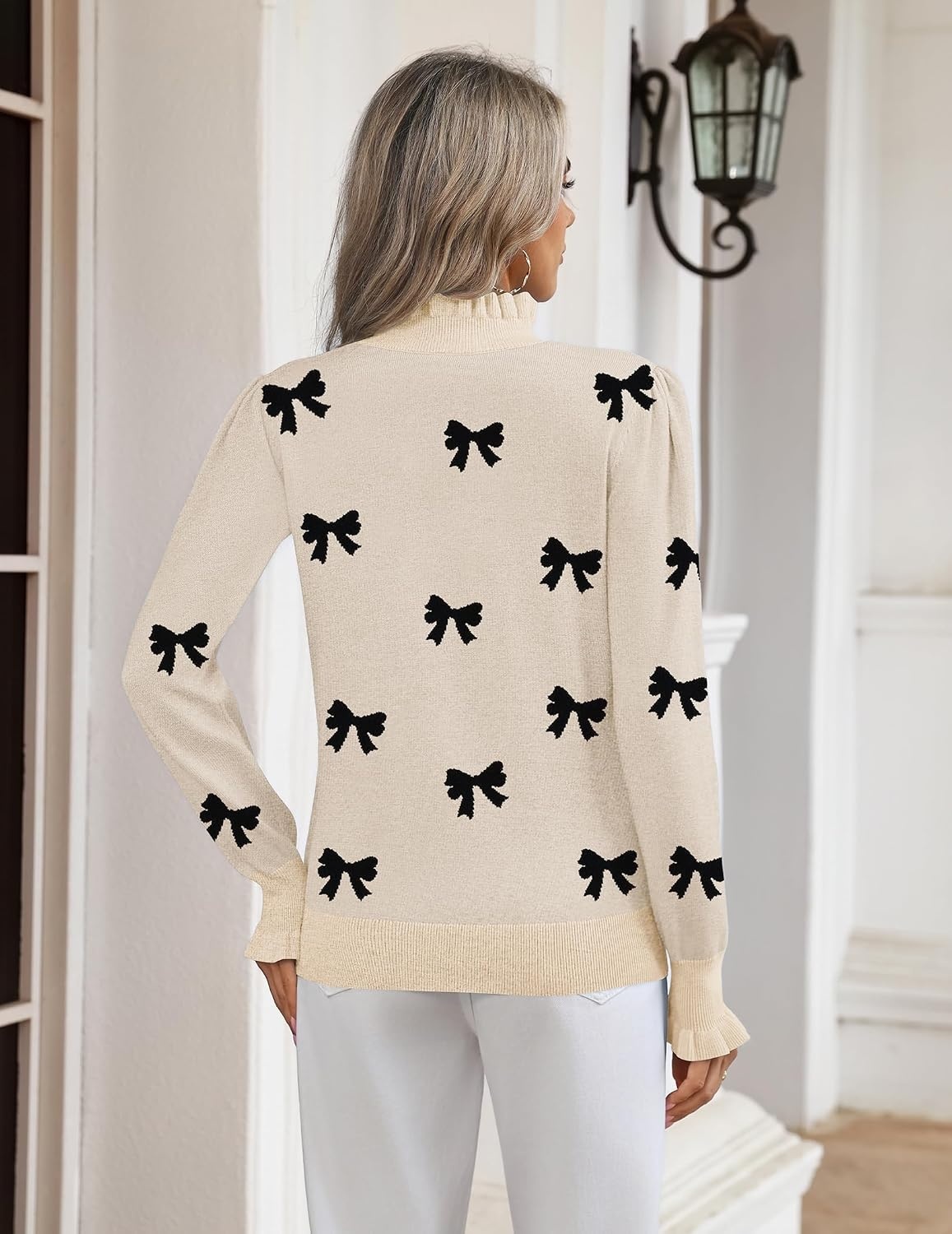 image:imageZeagoo Womens Turtleneck Sweater Fall Ruffle Dressy Knit Long Sleeve TopsBlack Bow
