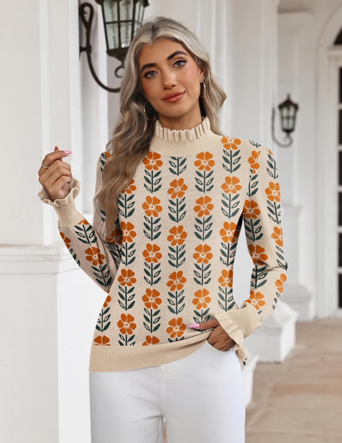 image:imageZeagoo Womens Turtleneck Sweater Fall Ruffle Dressy Knit Long Sleeve TopsSf167