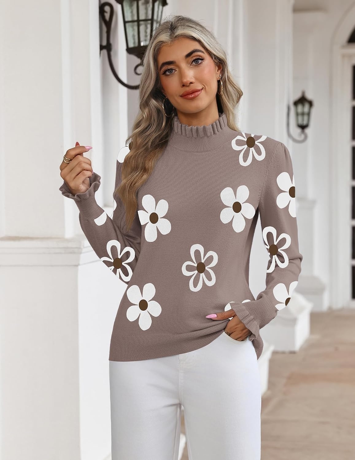 image:imageZeagoo Womens Turtleneck Sweater Fall Ruffle Dressy Knit Long Sleeve TopsSf175