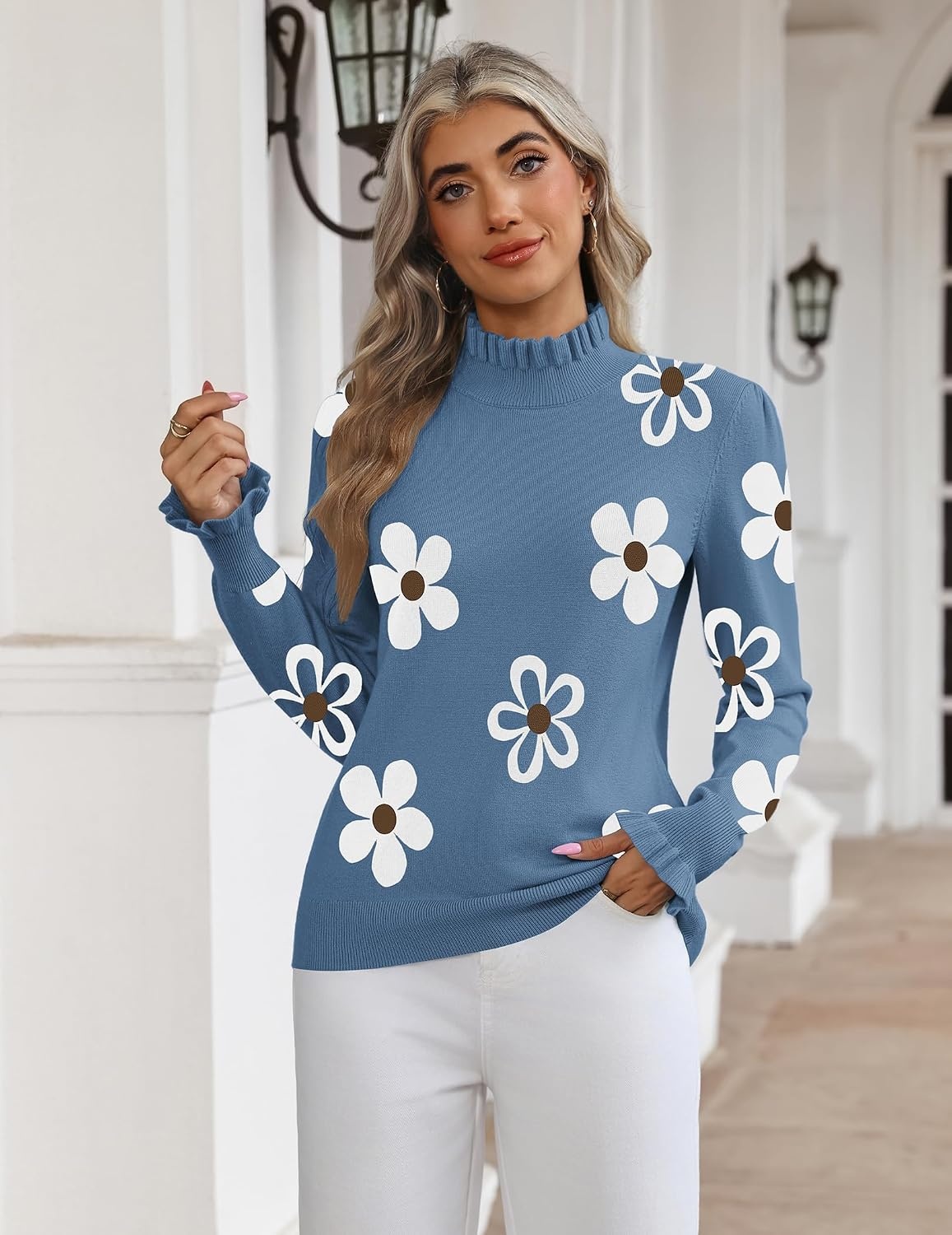 image:imageZeagoo Womens Turtleneck Sweater Fall Ruffle Dressy Knit Long Sleeve TopsSf193