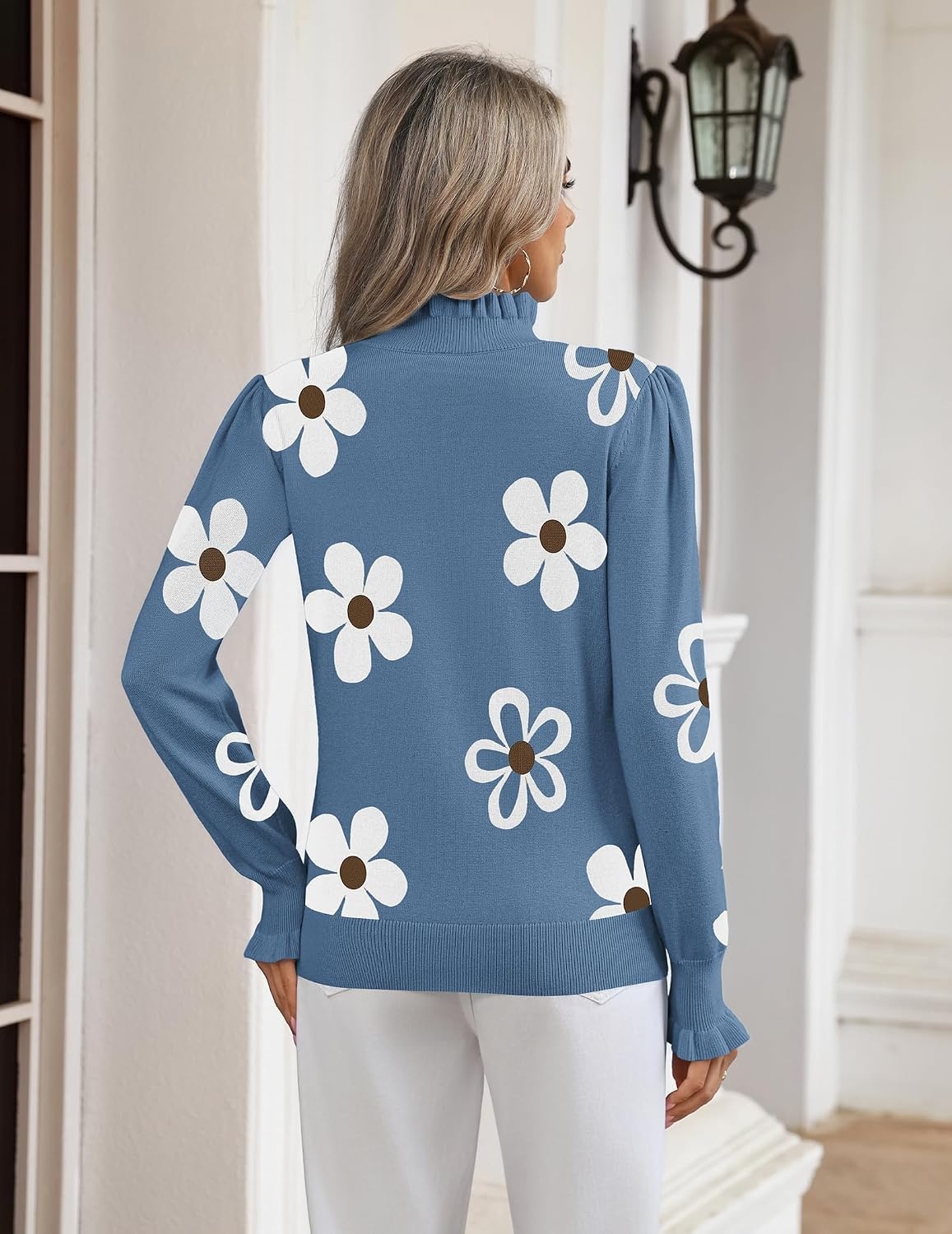 image:imageZeagoo Womens Turtleneck Sweater Fall Ruffle Dressy Knit Long Sleeve TopsSf193