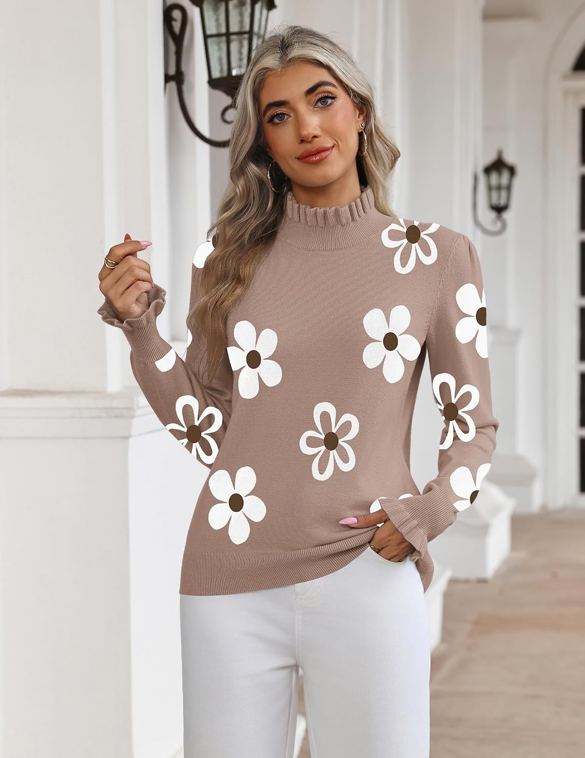 image:imageZeagoo Womens Turtleneck Sweater Fall Ruffle Dressy Knit Long Sleeve TopsSf384